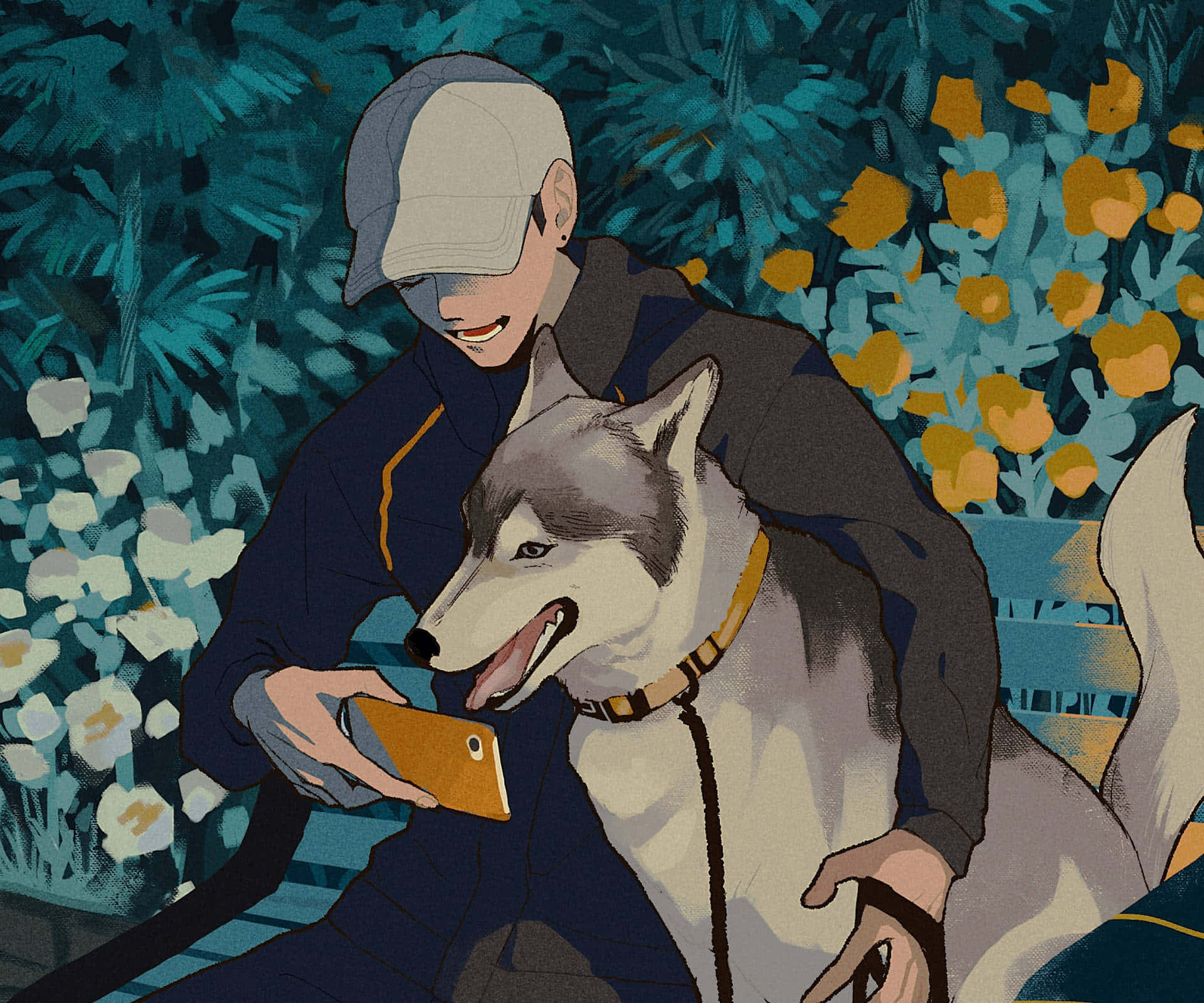 Nakatutuwang Cartoon na Aso na Nanonood ng Telepono Wallpaper