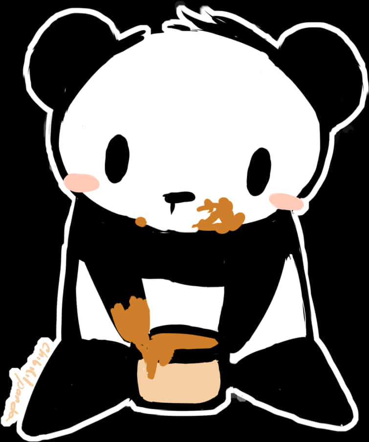 Nakatutuwang Cartoon Panda na Kumakain Wallpaper