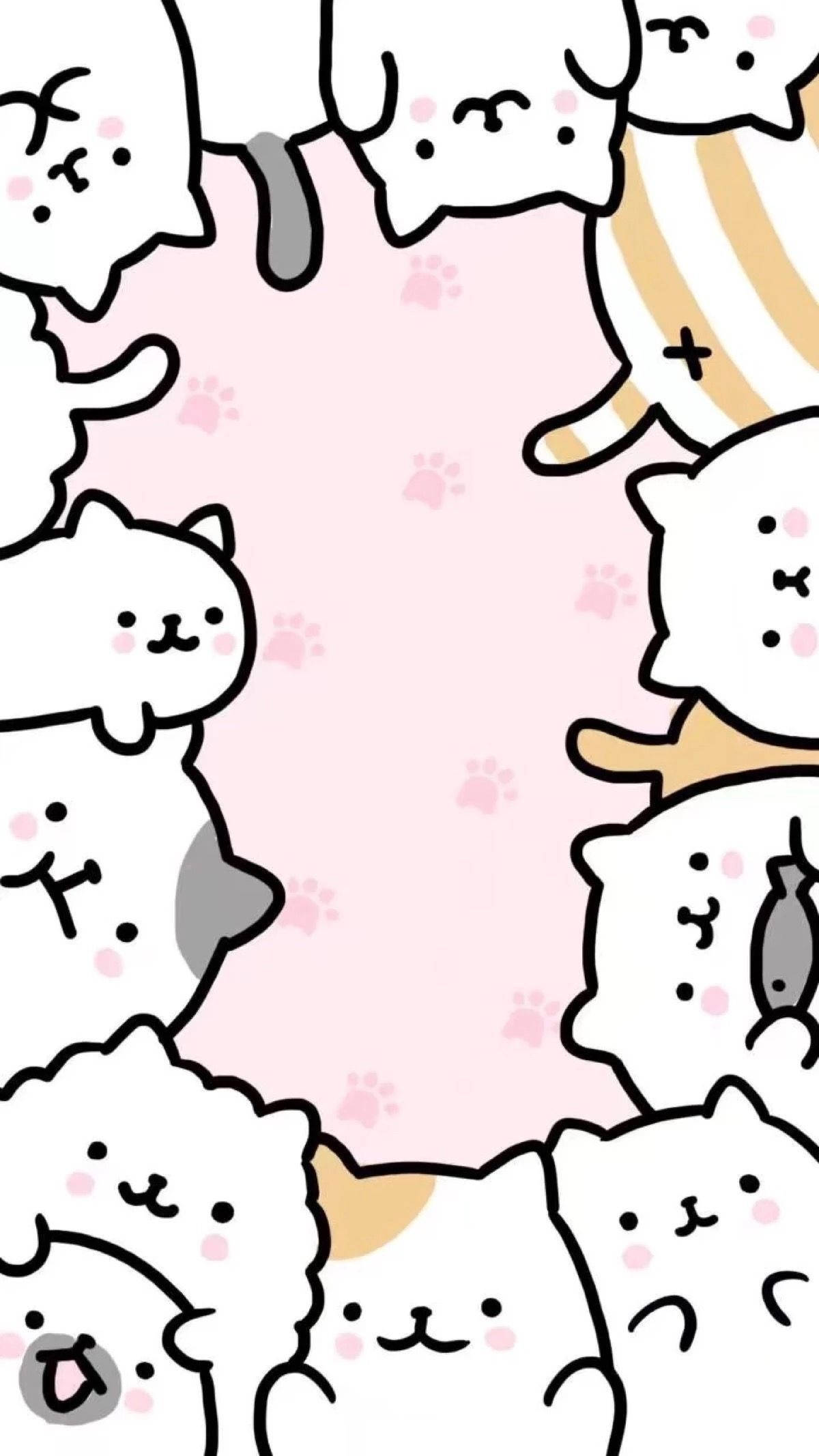Nakatutuwang Frame ng Pusa sa Kawaii iPad Wallpaper
