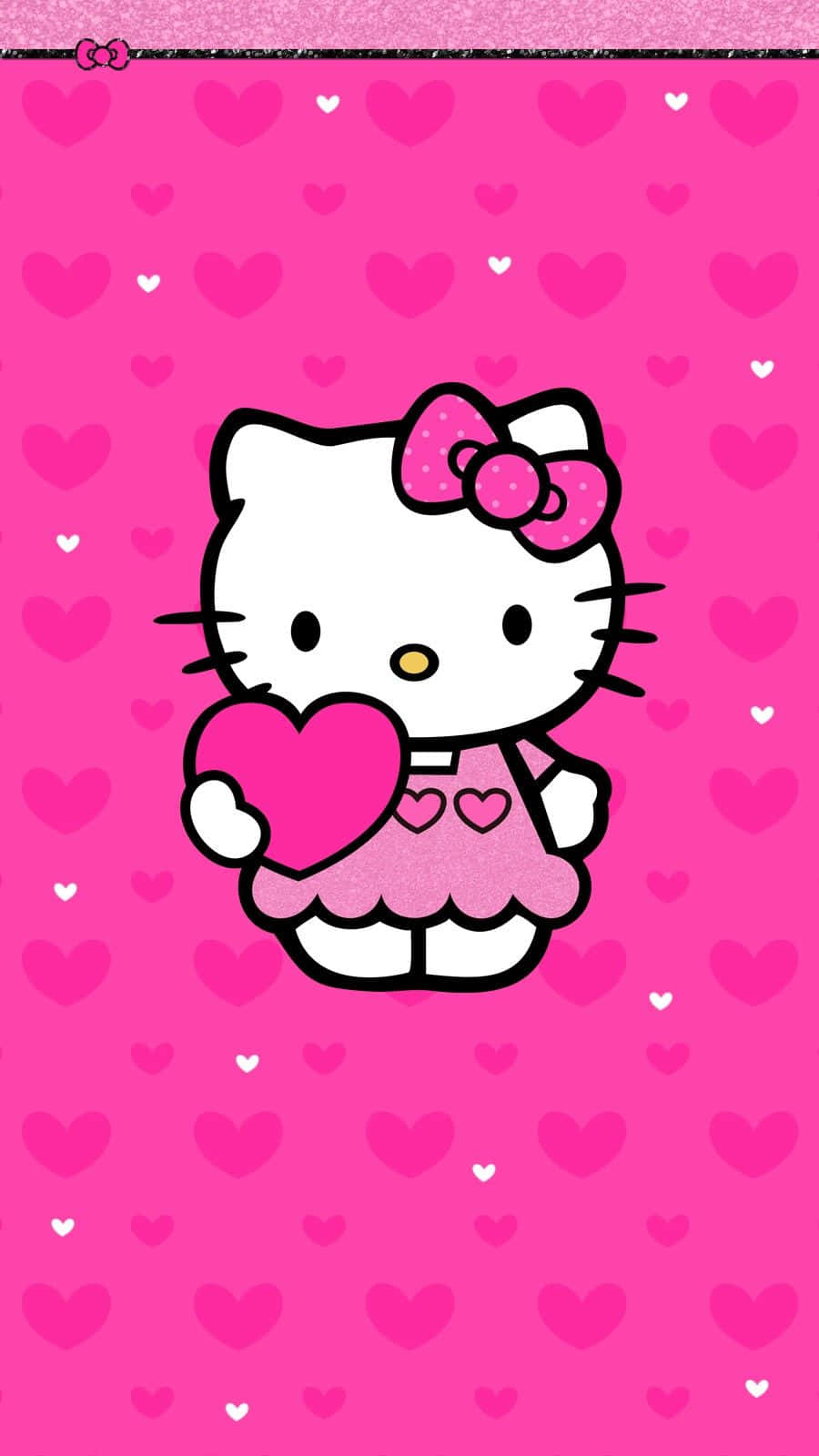 Nakatutuwang Pink na Hello Kitty na may Puso Wallpaper