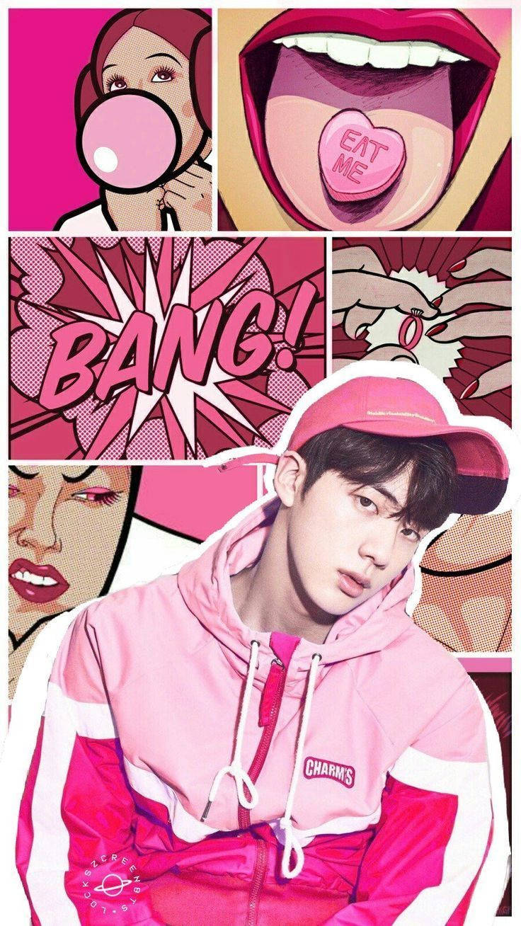 Nakatutwa at Nakakilig na Edit ni Jin ng BTS na Kulay Rosas Wallpaper