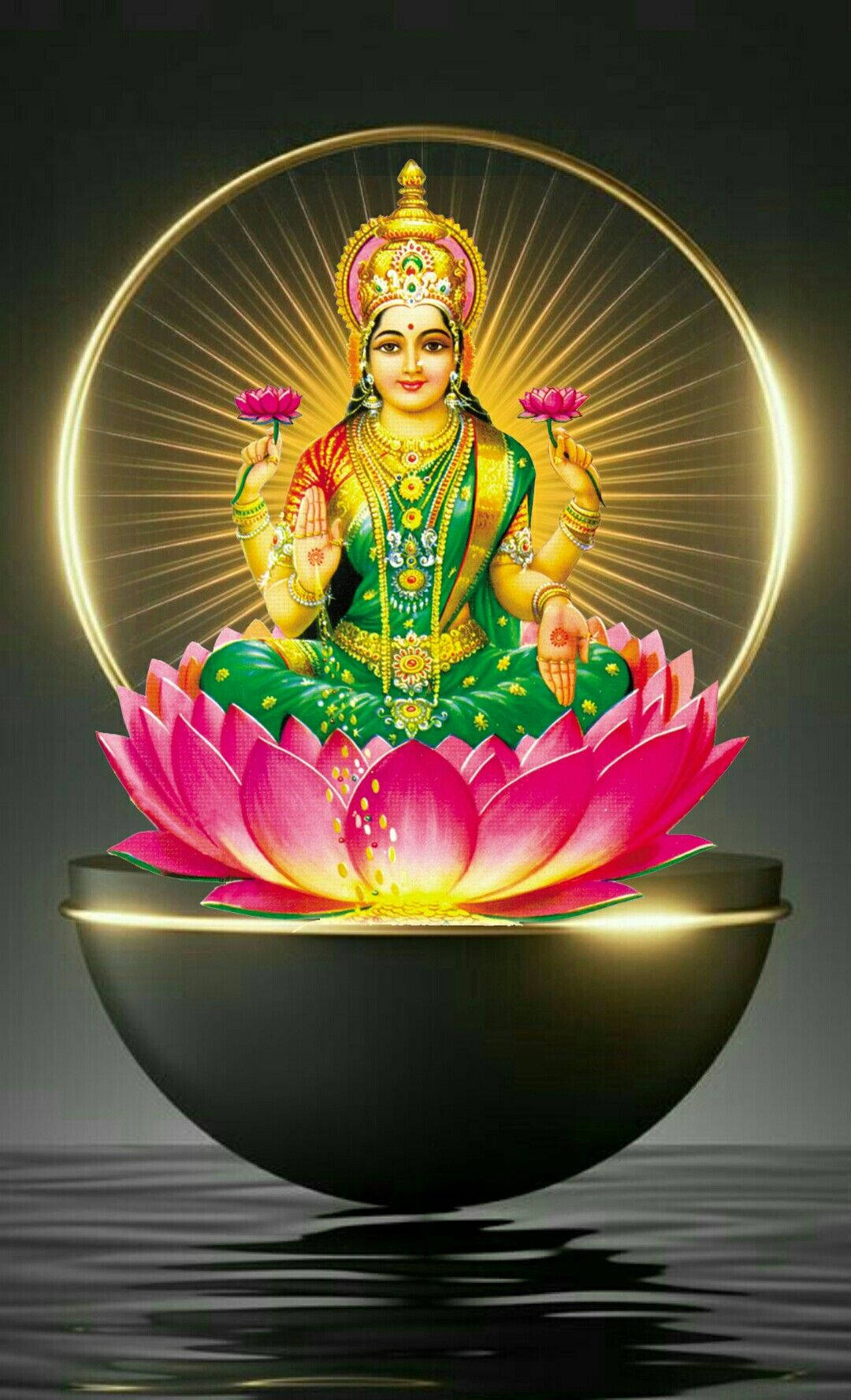 Nakaupo sa Lumulutang na Lotus na si Lakshmi Wallpaper