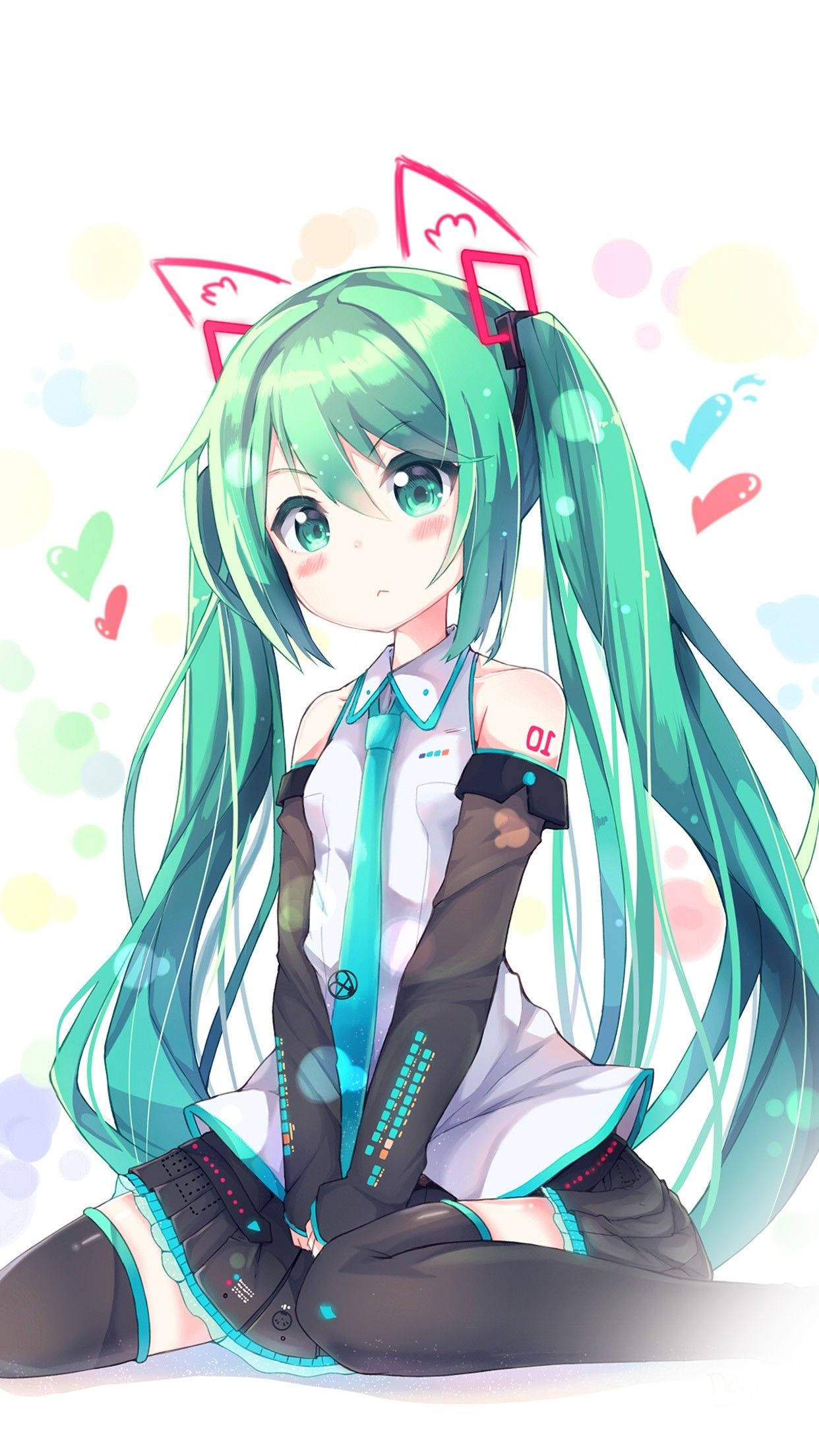 Nakaupo sa Tuhod na Cute na Anime Girl para sa iPhone Wallpaper