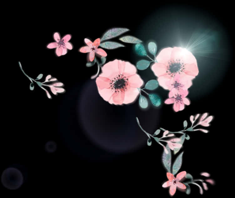 Namumulaklak na Rosas na may Glow sa Madilim na Background Wallpaper