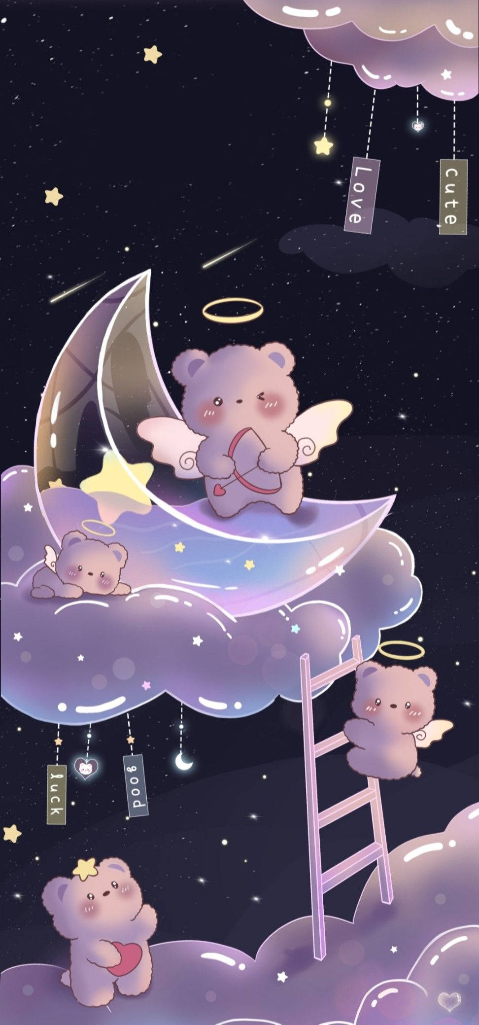 Oras ng Pagtulog kasama ang mga Sanggol na Oso na Girly Galaxy Wallpaper