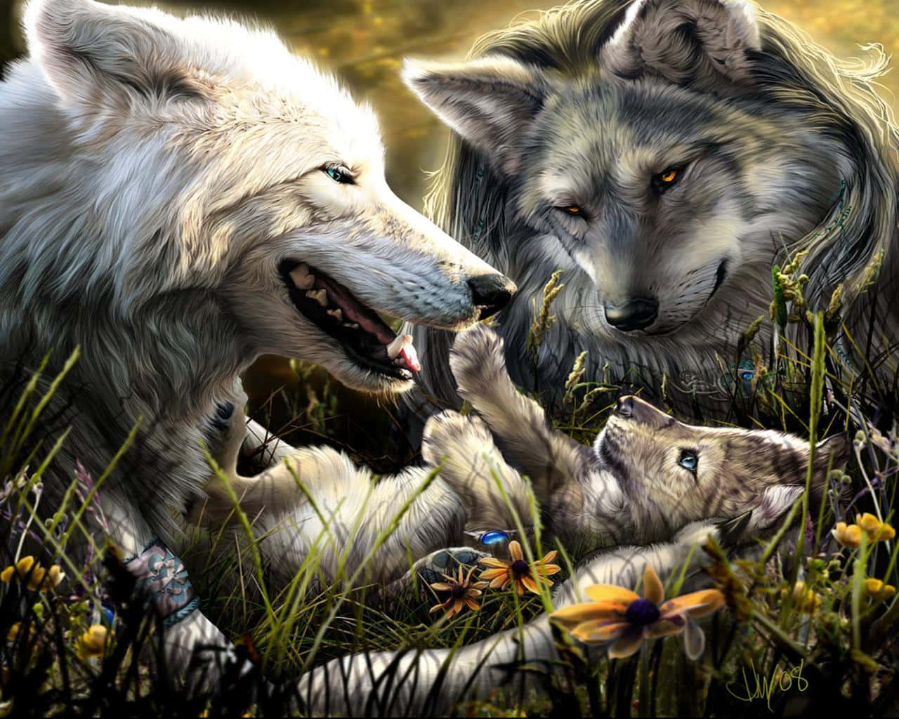 Napaka-Cool na Pamilya ng Lobo Wallpaper