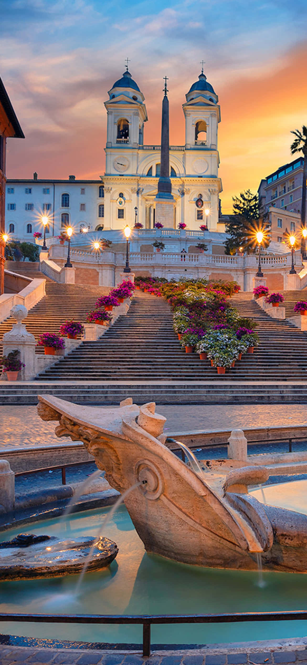 Napakagandang Paglubog sa Spanish Steps sa Roma Wallpaper