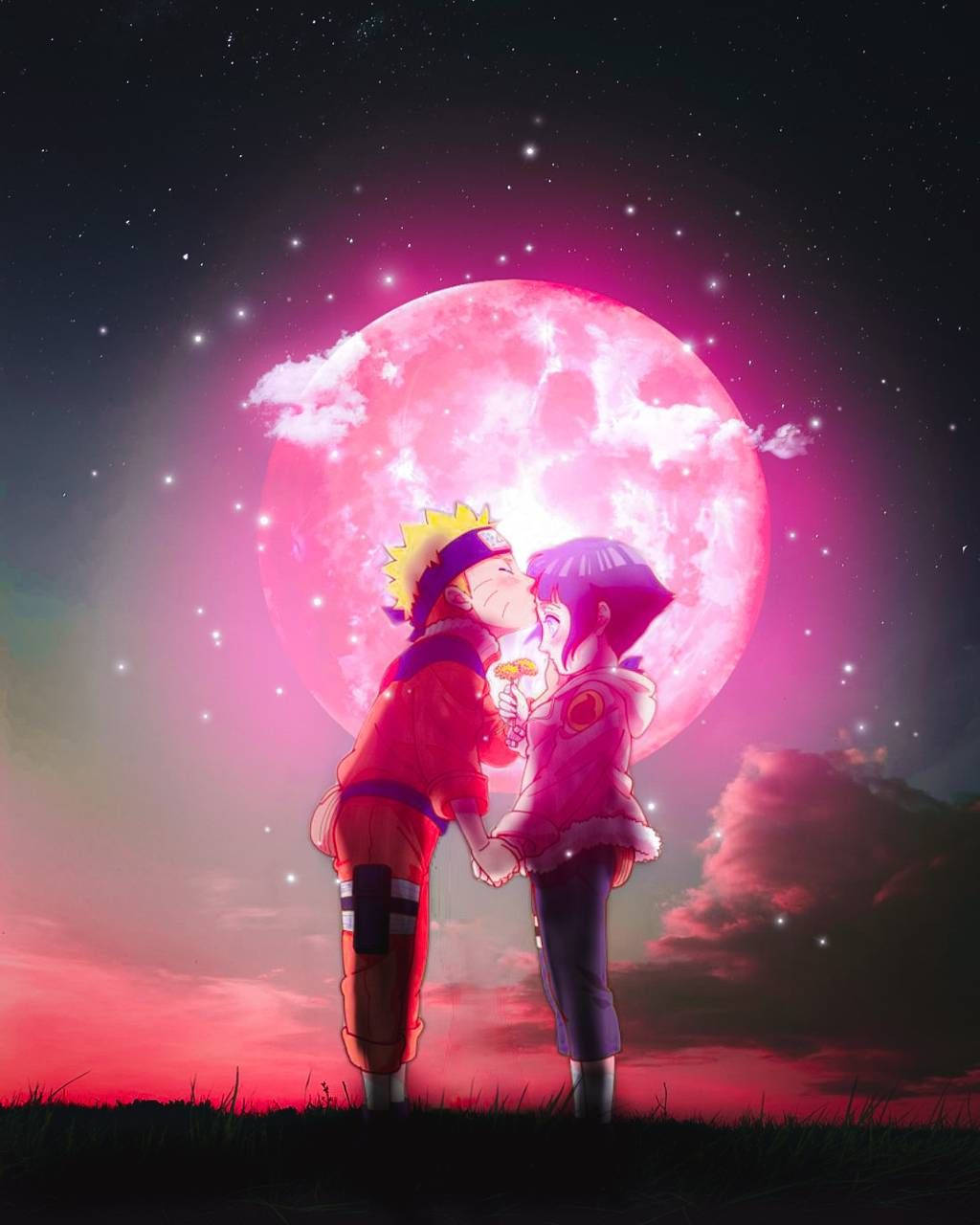 Naruto at Hinata Pink Moon Wallpaper