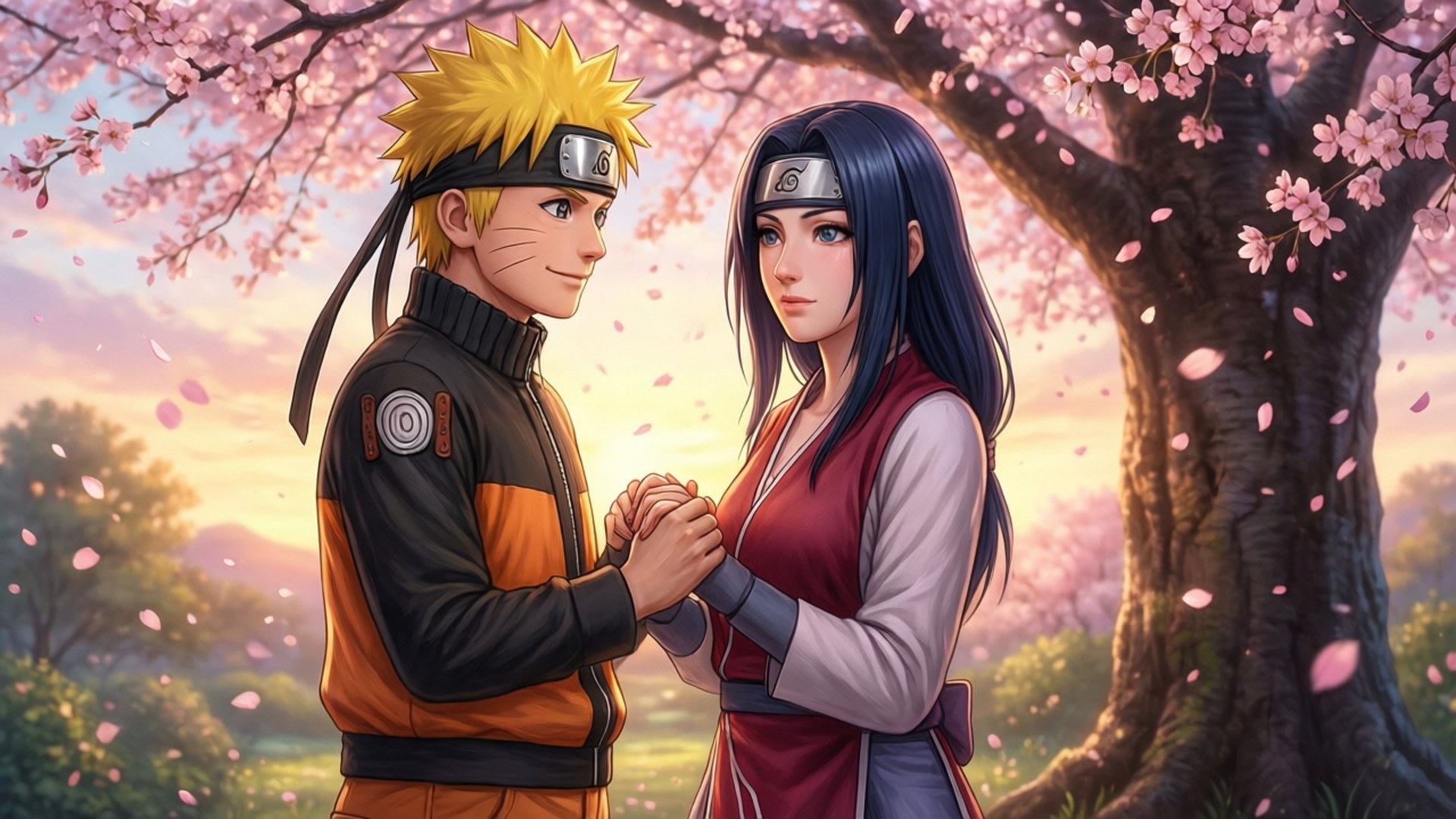 Naruto at Hinata sa Ilalim ng Sakura Wallpaper