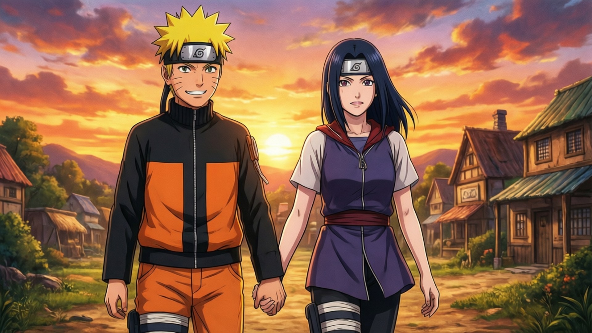 Naruto at Hinata sa Paglubog ng Araw Wallpaper