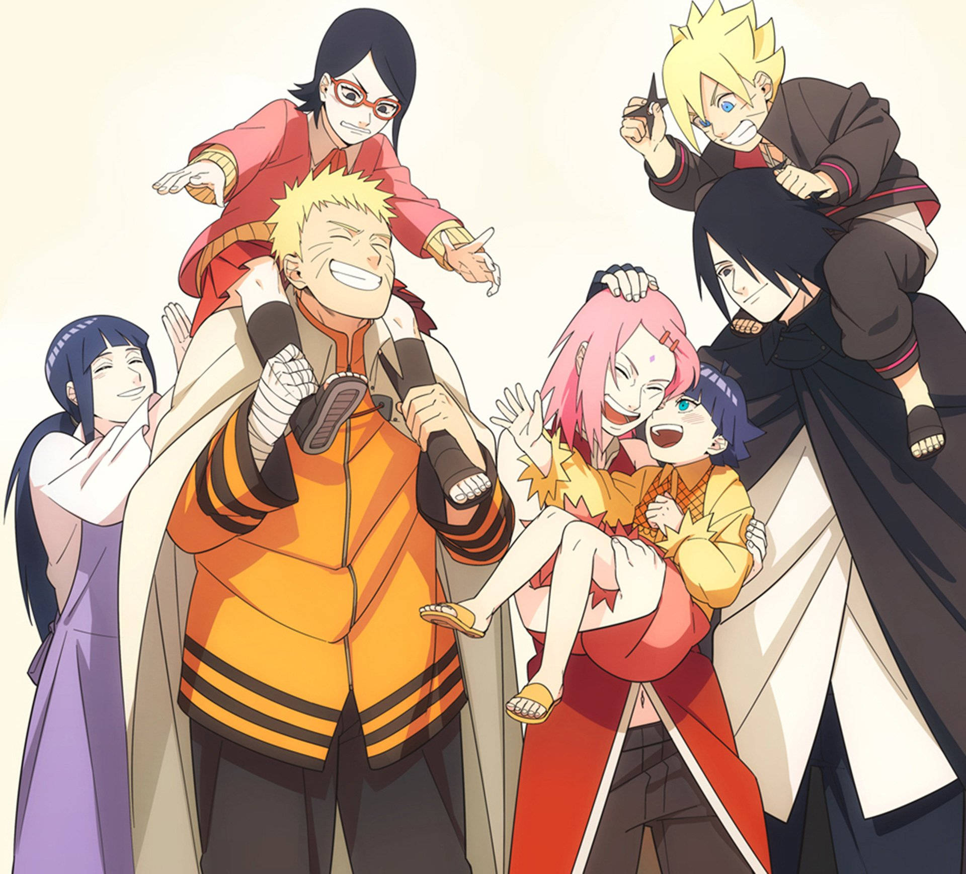 Naruto at Hinata kasama sina Sakura at Sasuke Wallpaper