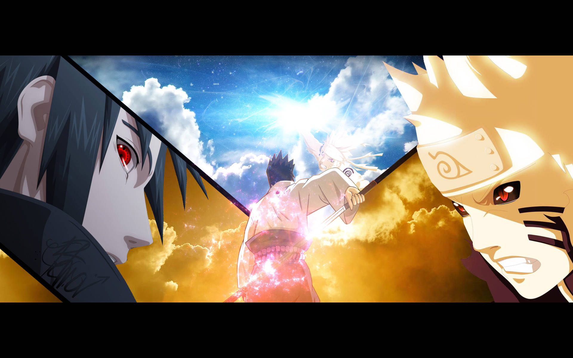 Naruto at Sasuke na may mga Ulap Wallpaper