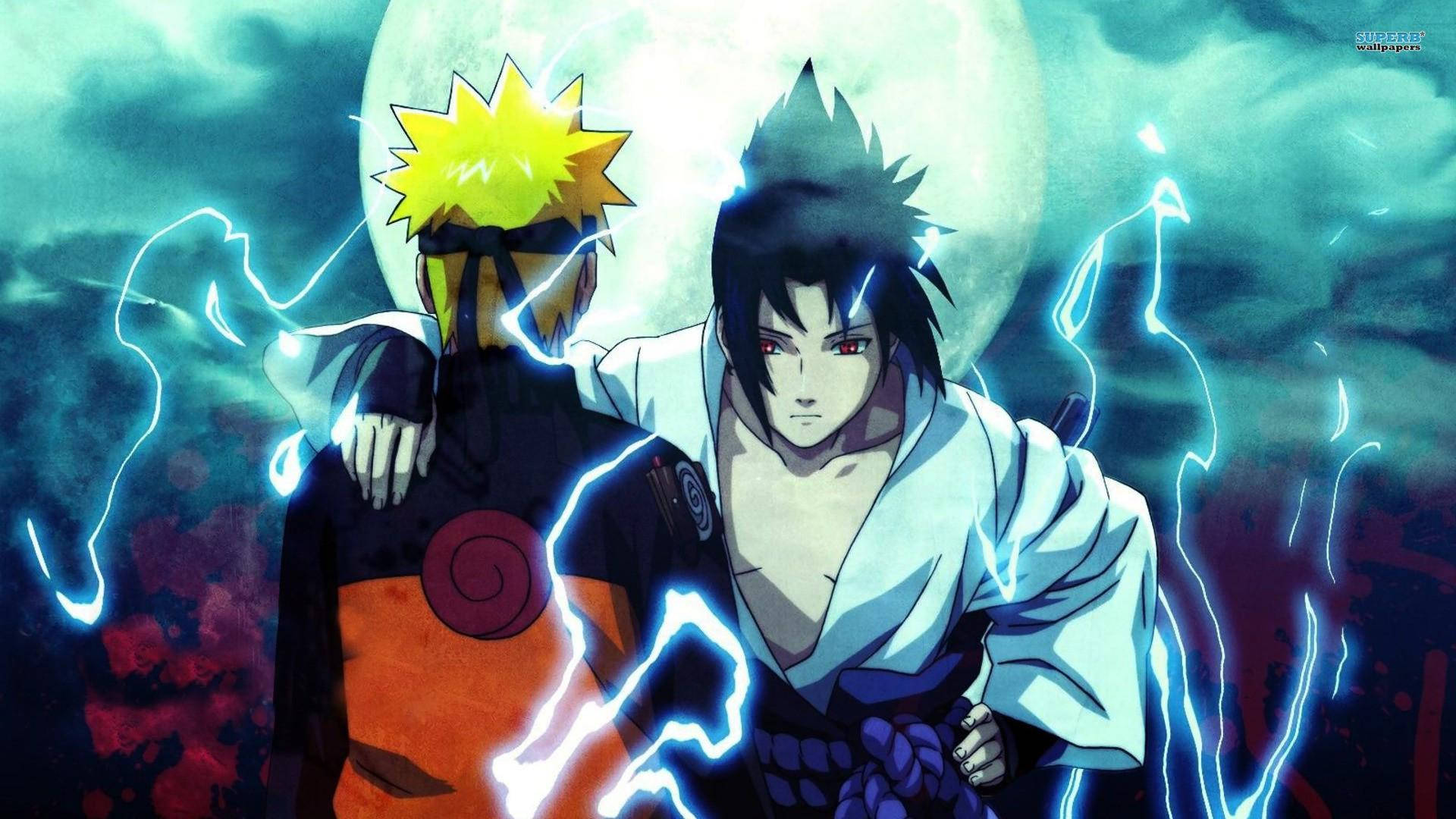 Naruto at Sasuke, nasa gitna ng isang epikong labanan. Wallpaper