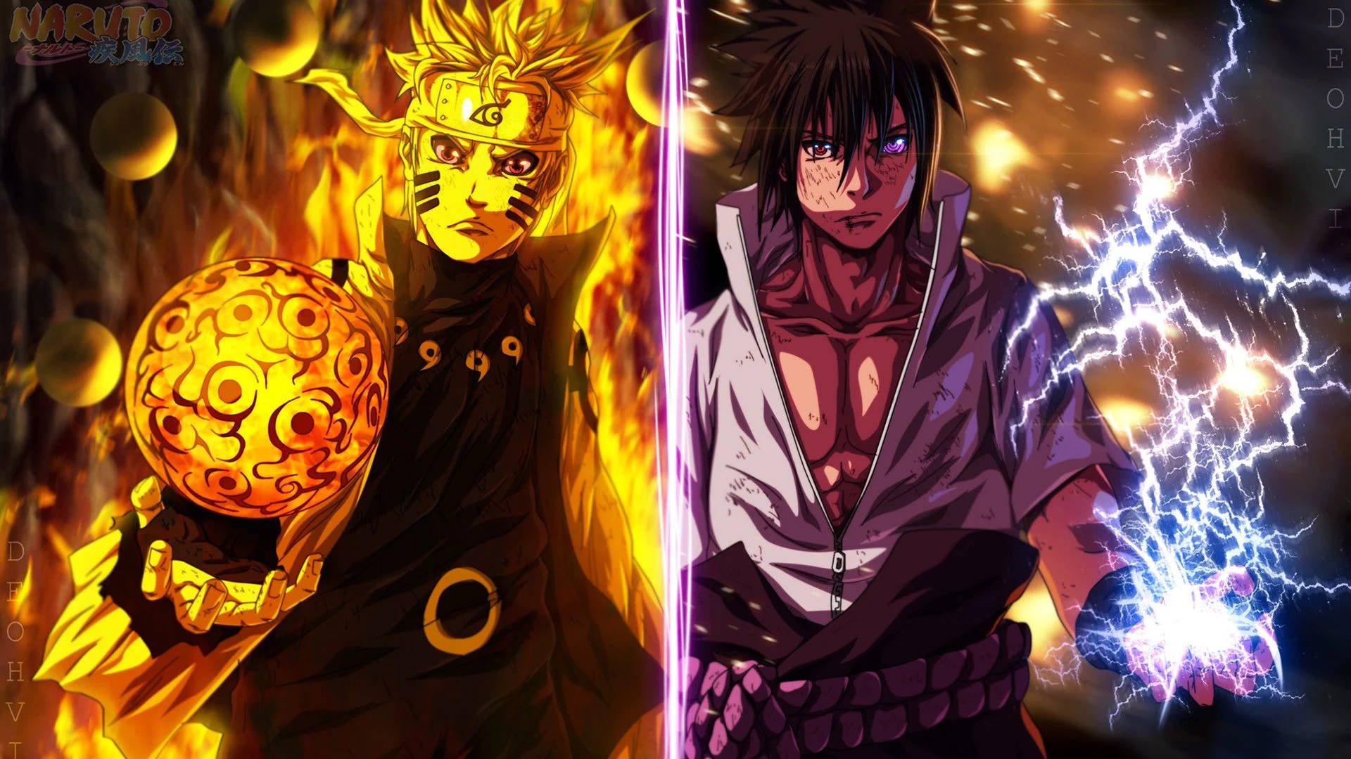 Naruto at Sasuke Ninjutsu Wallpaper