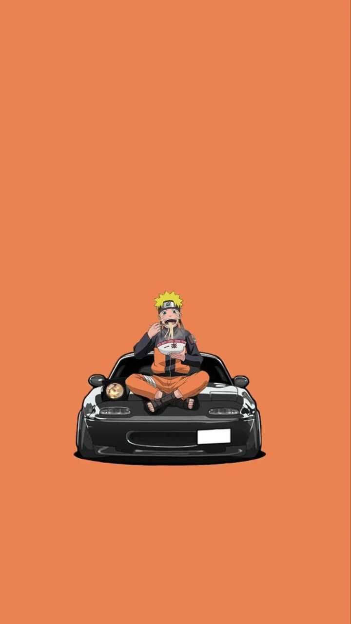 Naruto Kumakain sa Isang Sasakyan Anime Wallpaper