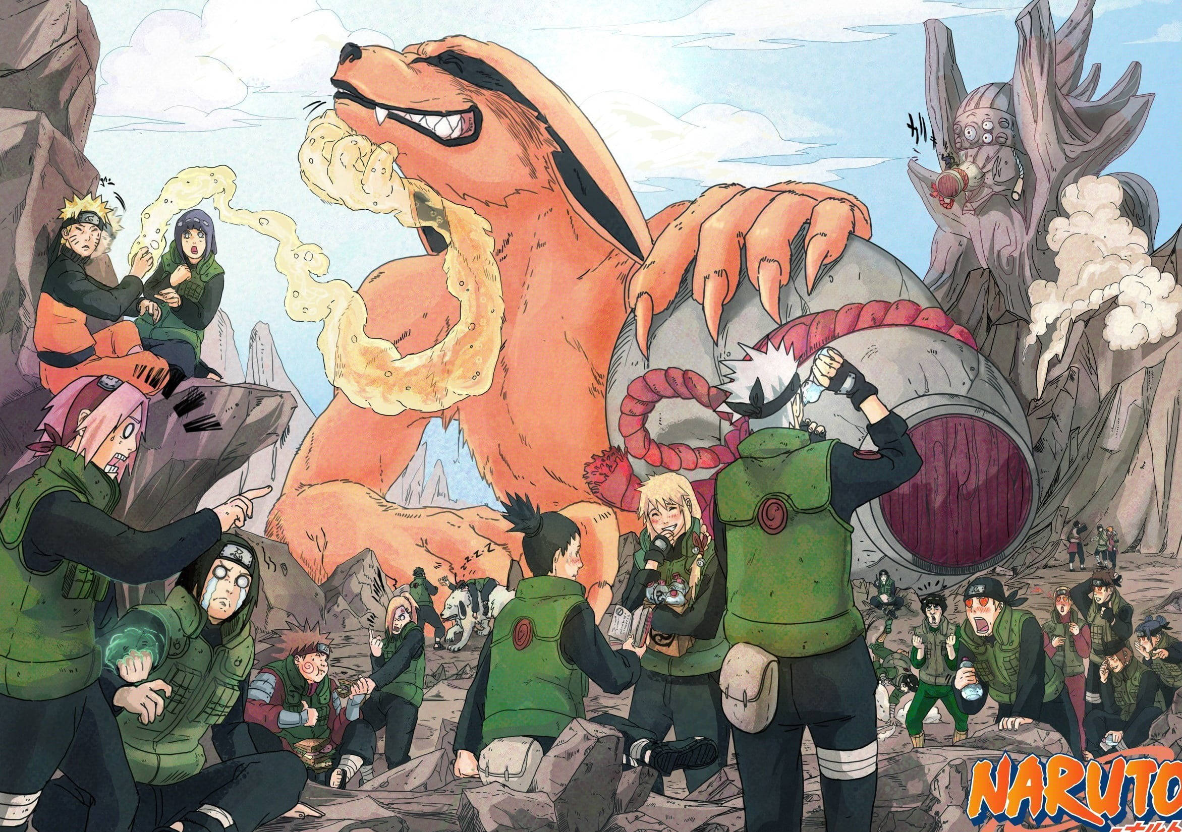 Naruto Live Kurama Nakatayo sa Ibaba ng mga Tauhan Wallpaper