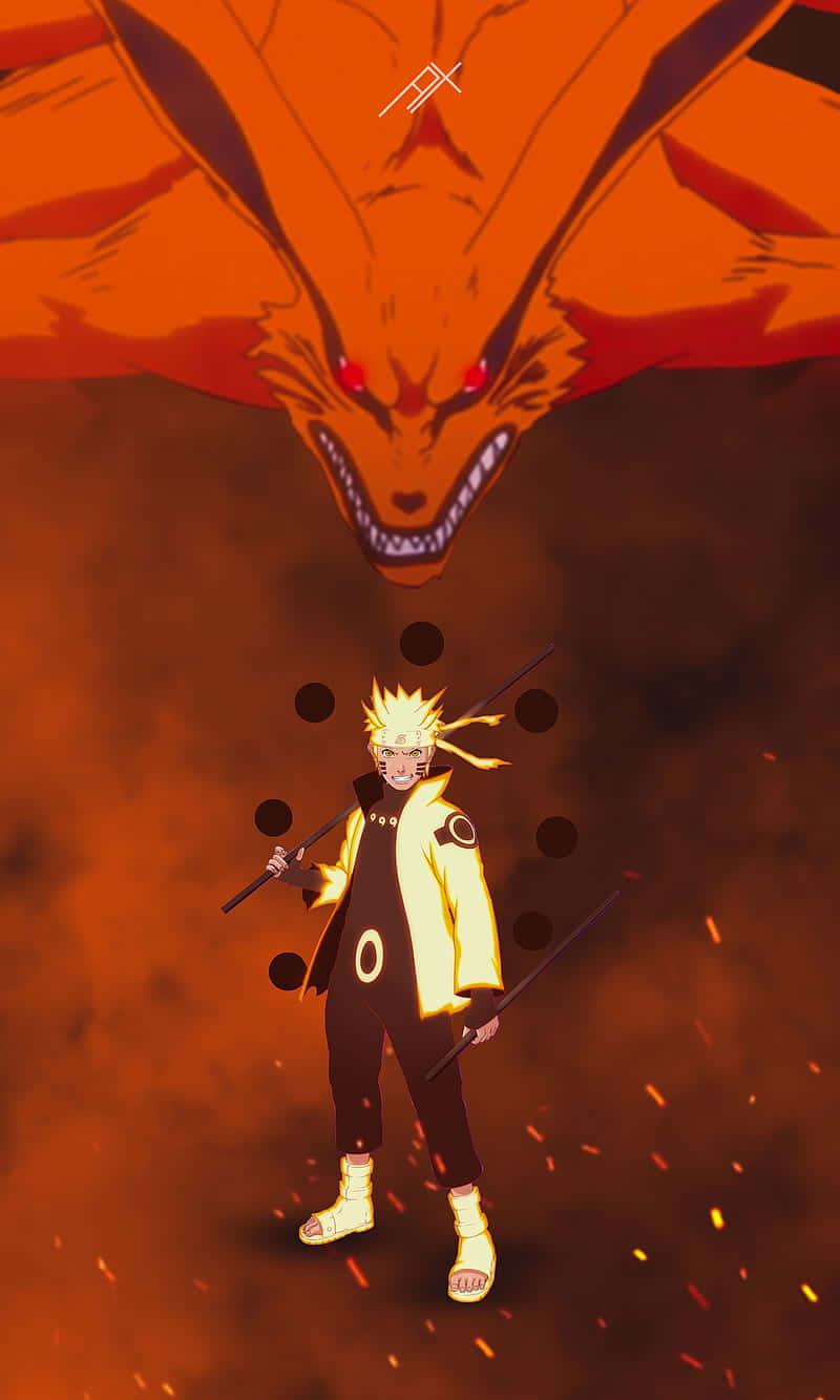 Naruto na may Kurama na Kahel na Anime Wallpaper