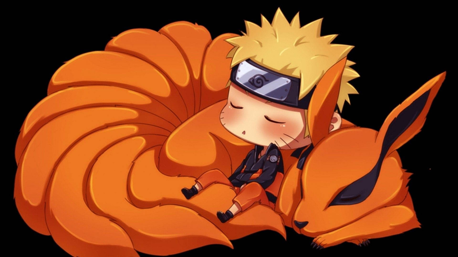 Natutulog na Cute na Naruto at Kurama Wallpaper
