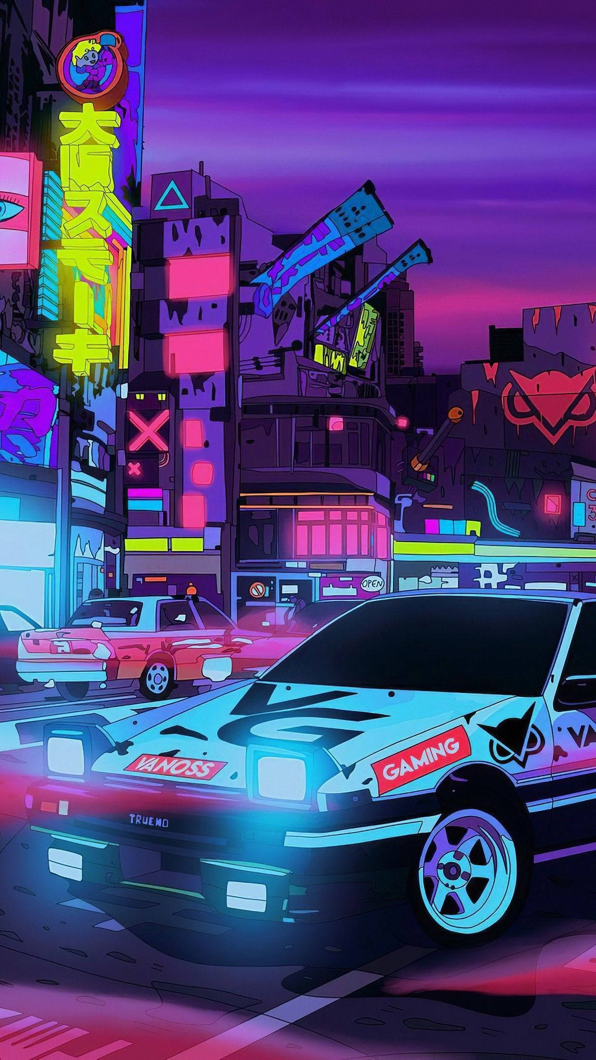 Neon Aesthetic JDM na Sasakyan na Nagpapakita ng Makulay na Buhay Panggabi Wallpaper