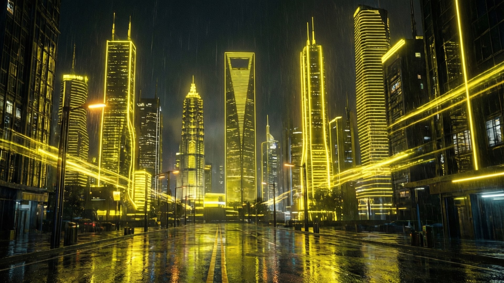 Neon Dilaw na Cyberpunk na Lungsod Wallpaper