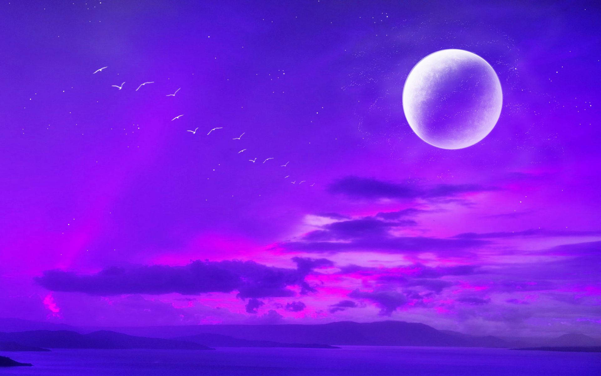 Neon na Buwan at Lilang Langit Wallpaper
