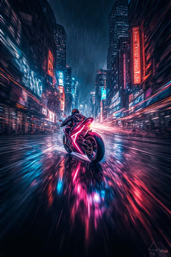 Neon na Motorcycle Chase sa Madilim na Lungsod Dynamic 4K Wallpaper