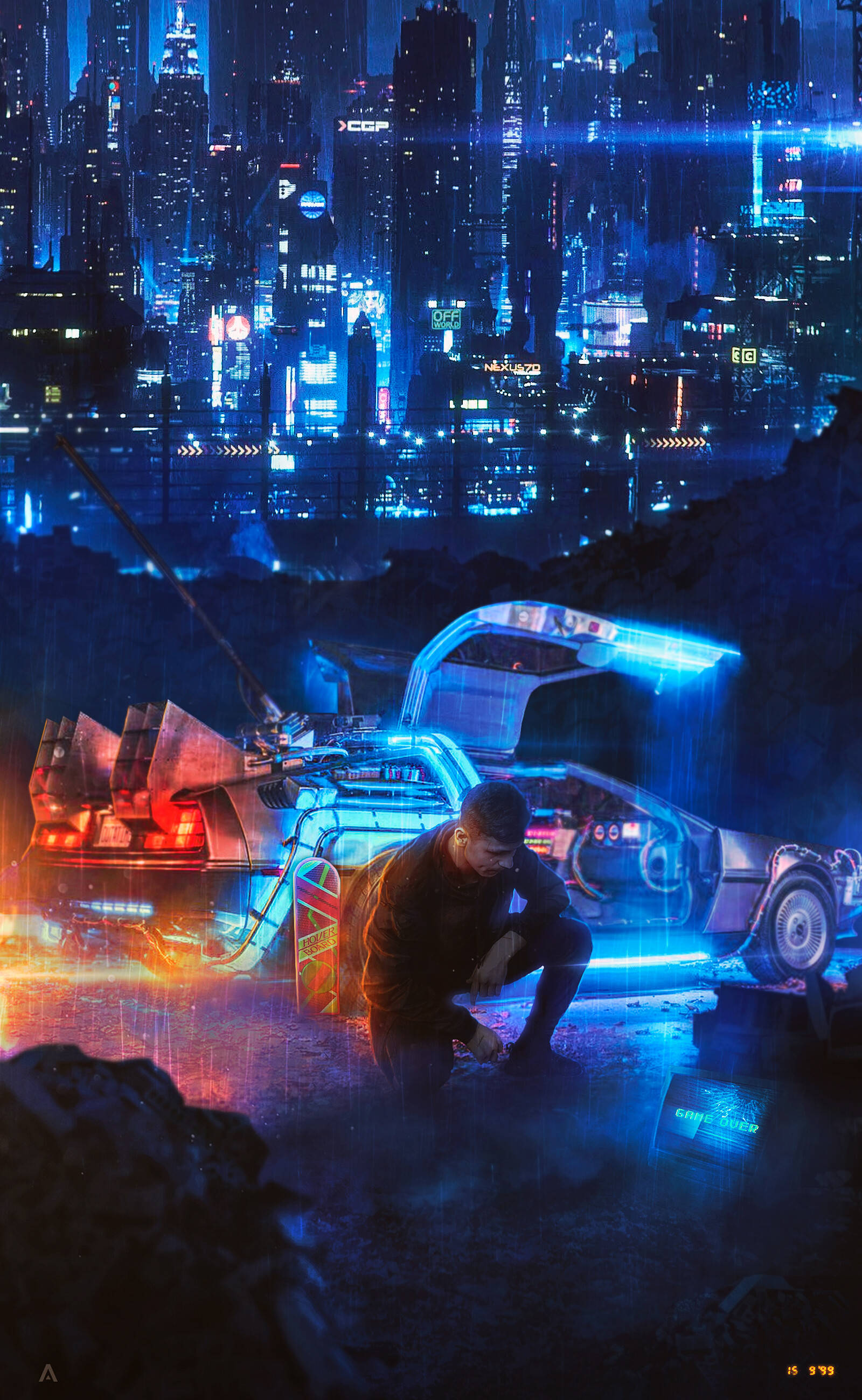 Neon na Syudad sa Video Game Wallpaper