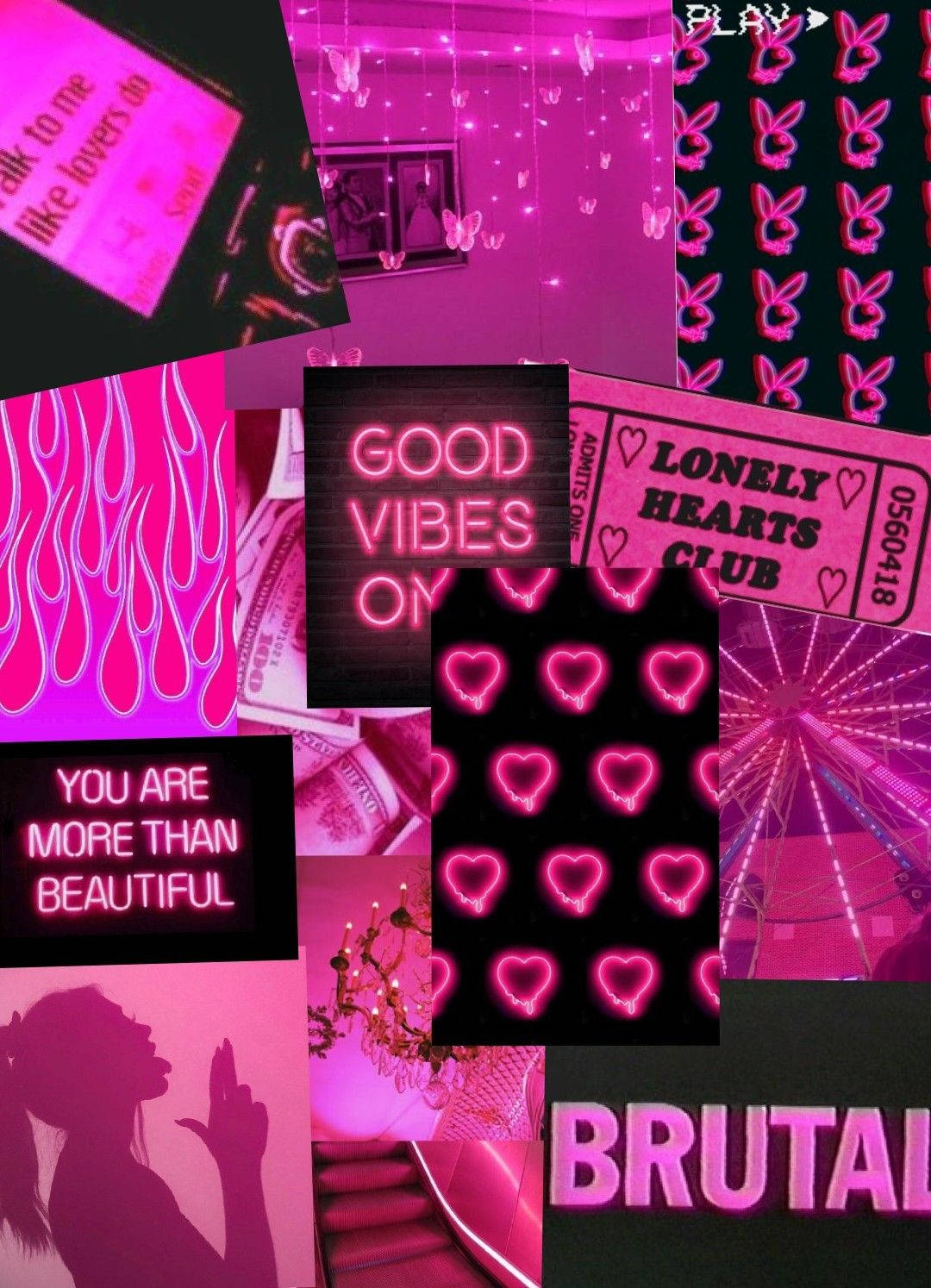 Neon Pink at Black na Collage Wallpaper