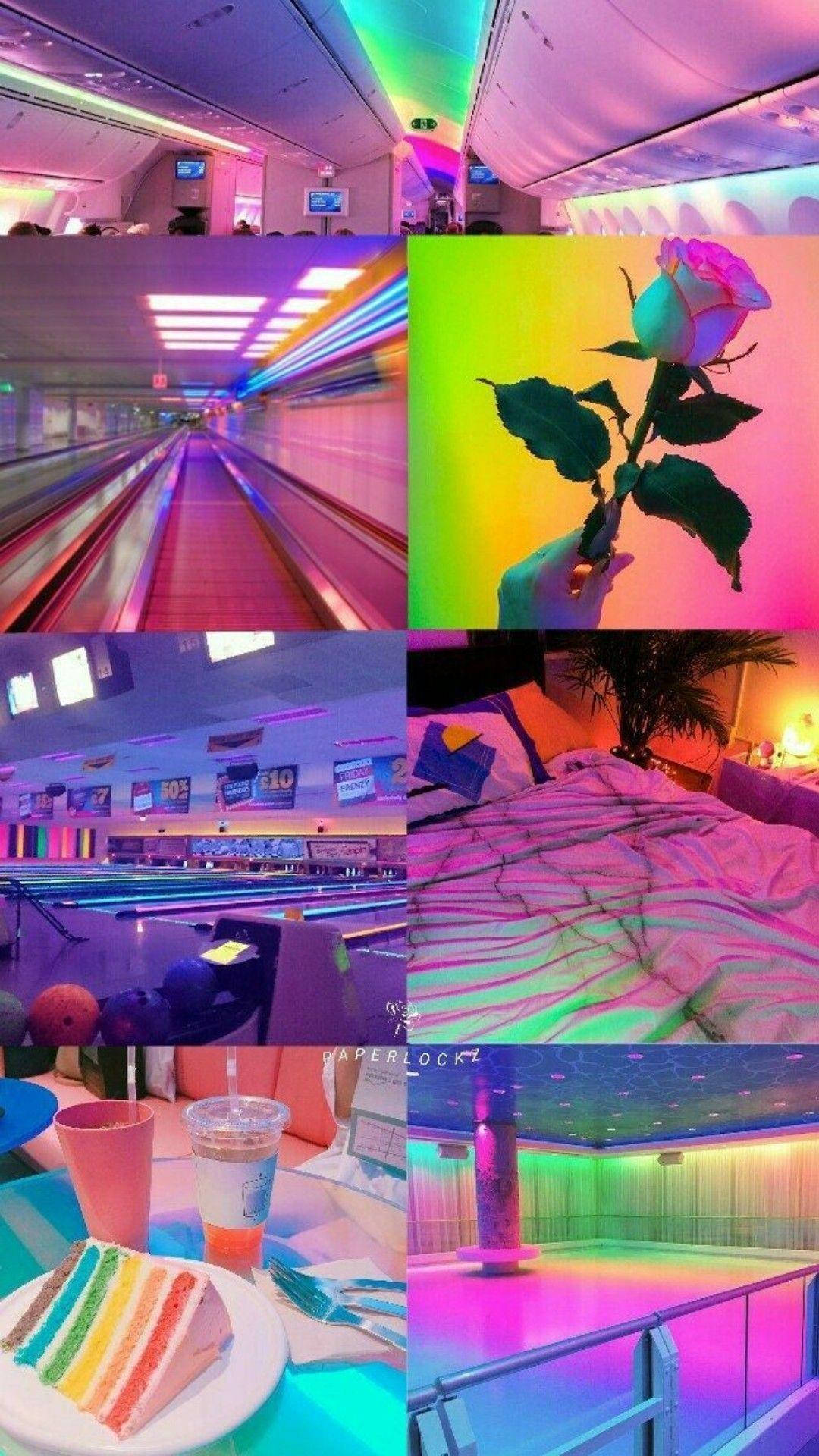 Neon Pink na Mga Lugar Aesthetic Collage Wallpaper