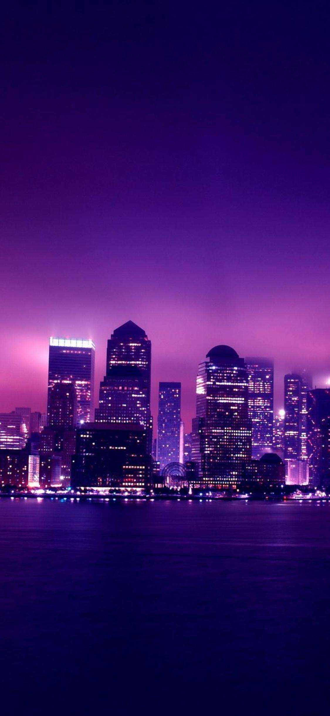 Neon Purple iPhone City Landscape Wallpaper