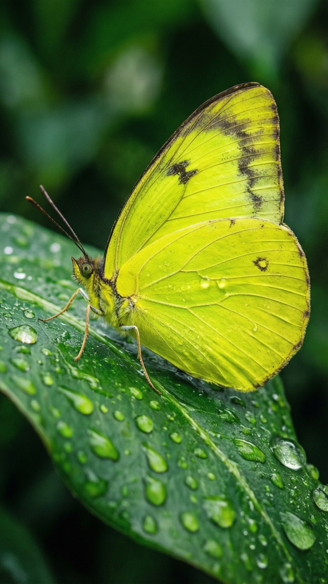 Neon Yellow Butterfly sa Dahon Wallpaper