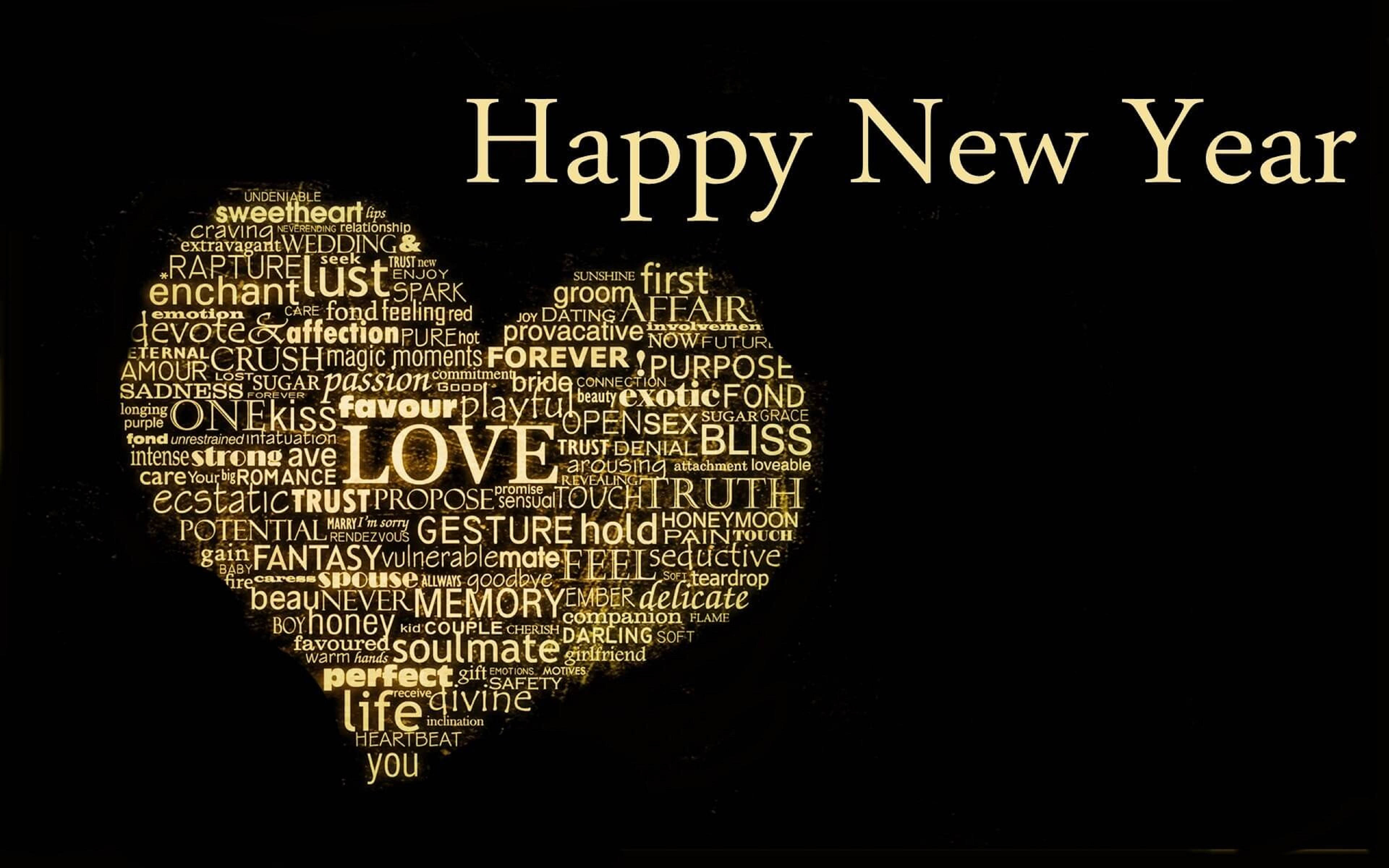 Word Cloud ng Puso para sa Bagong Taon Wallpaper