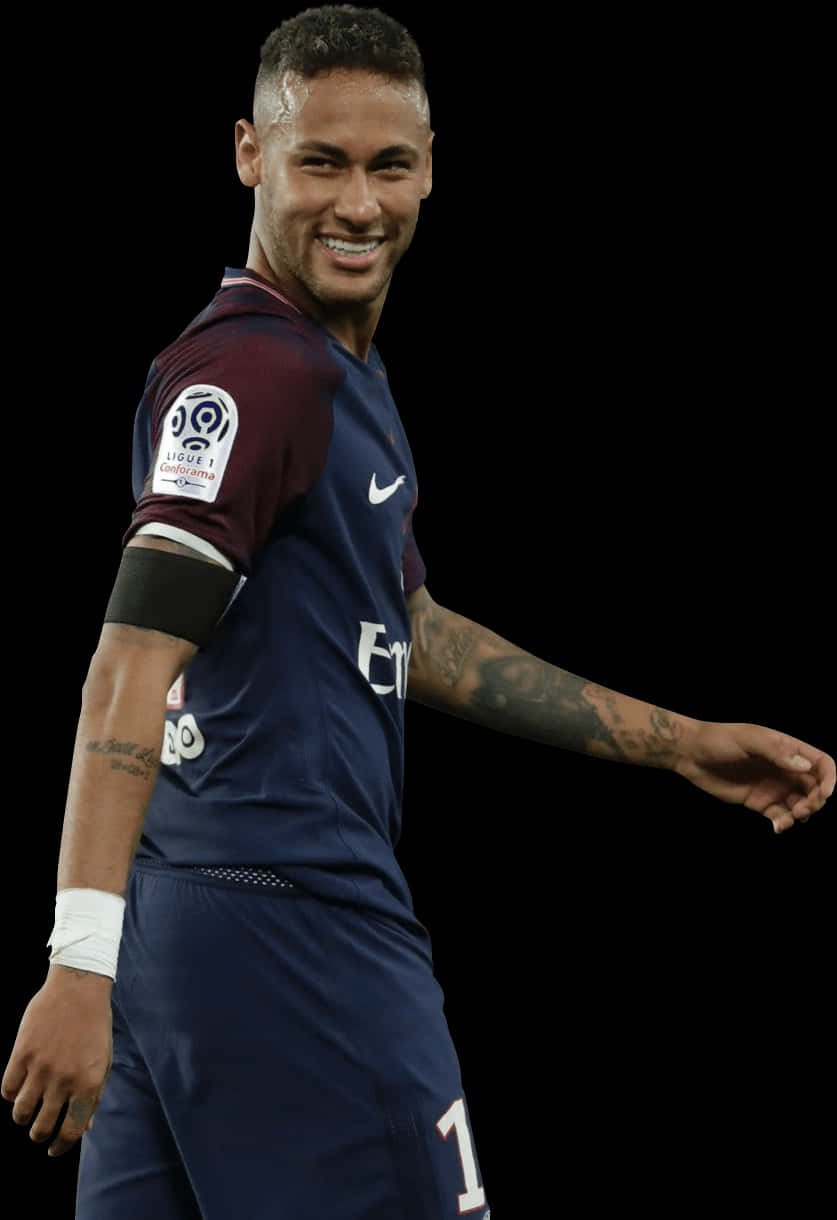 Neymar Nakangiti sa Paris Saint Germain Kit Wallpaper
