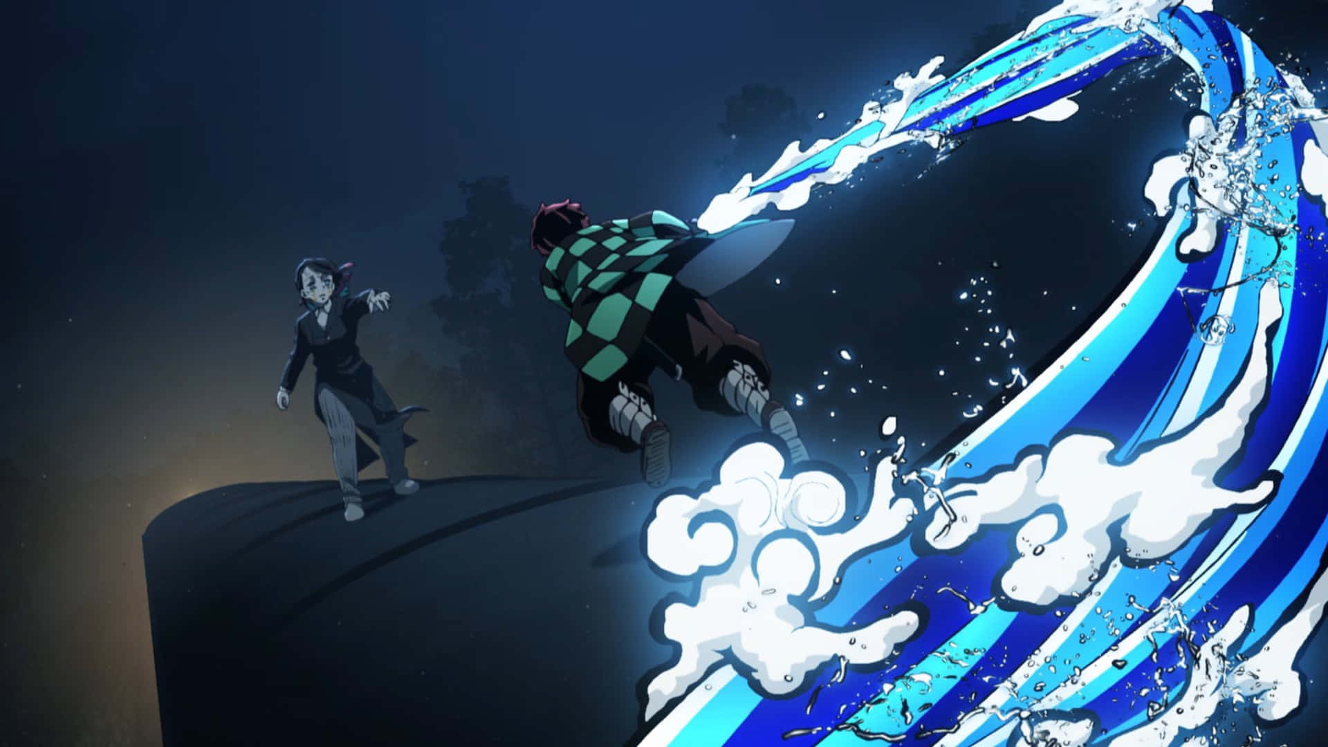 Nezuko Kamado, isang Demon Slayer, at ang kanyang Kapatid na si Tanjiro na Nasasaktan Wallpaper