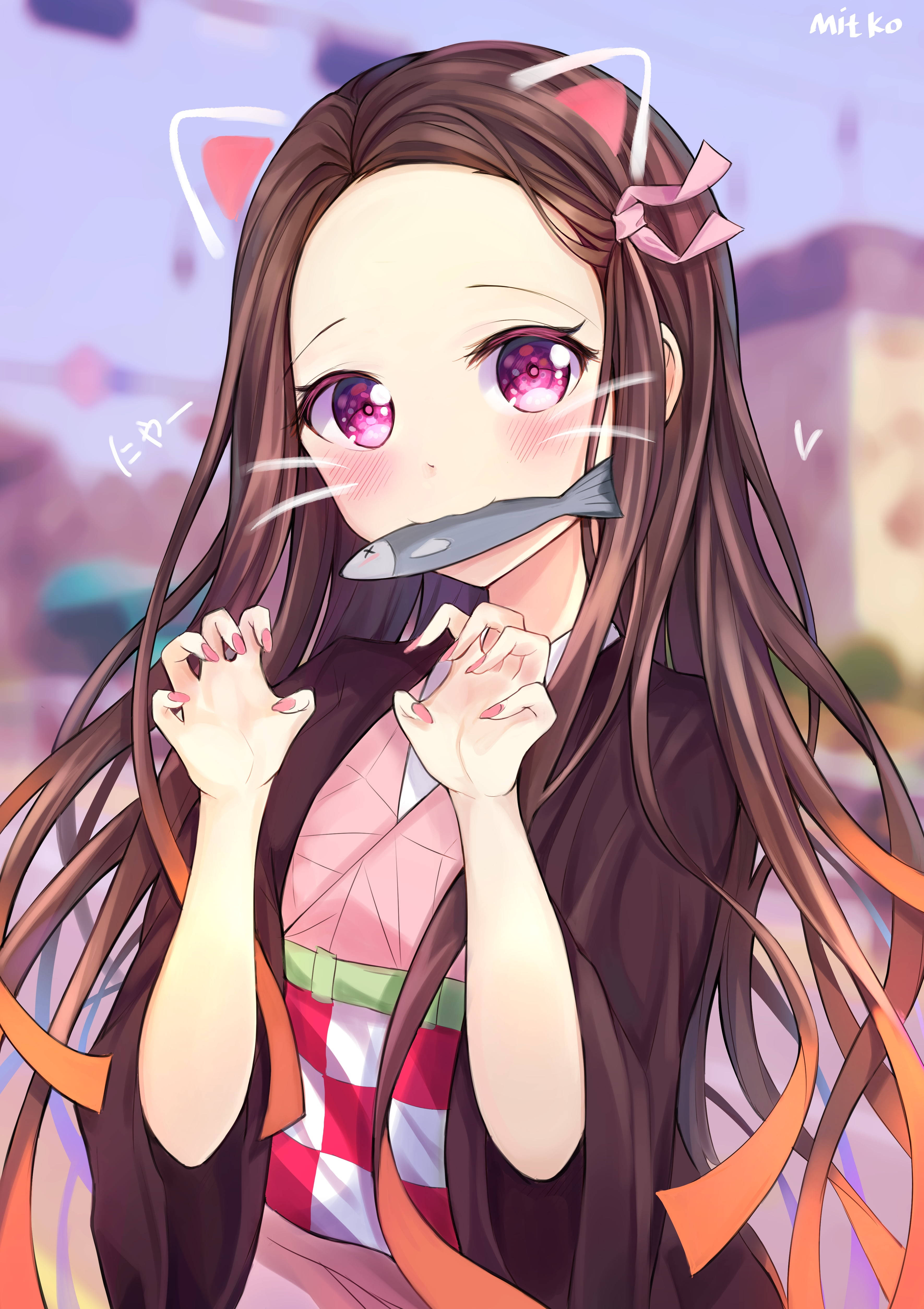 Nezuko Kamado na Cute na Anime Girl para sa iPhone Wallpaper