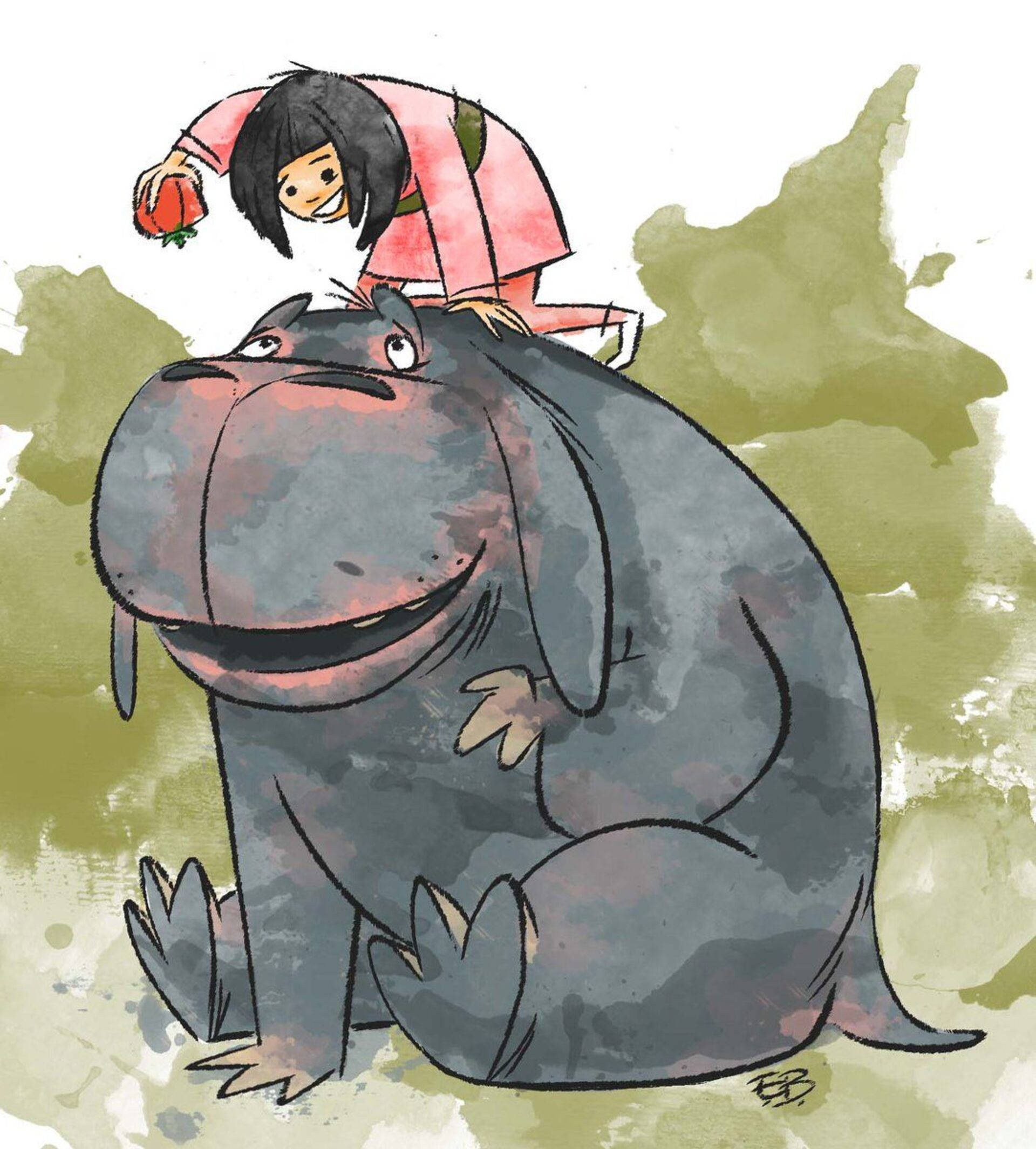 Okja Blotted Cartoon Art Wallpaper