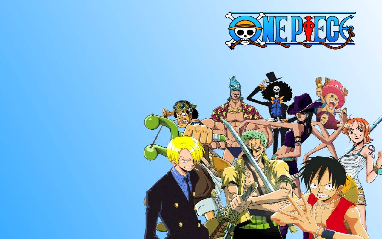 One Piece Crew na Naglalayag sa Paglubog ng Araw Wallpaper