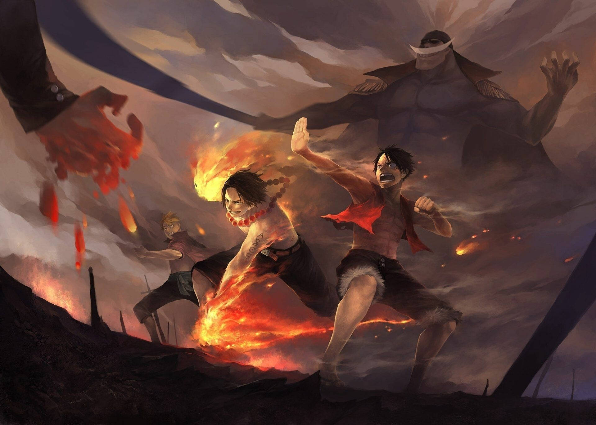 One Piece Desktop Luffy Ace Sabo Labanan Wallpaper