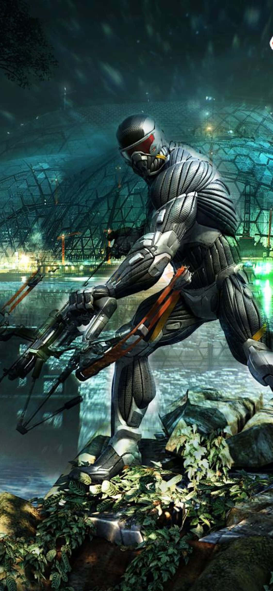 Buksan ang init ng labanan kasama ang Crysis 3 sa iyong iPhone X Wallpaper