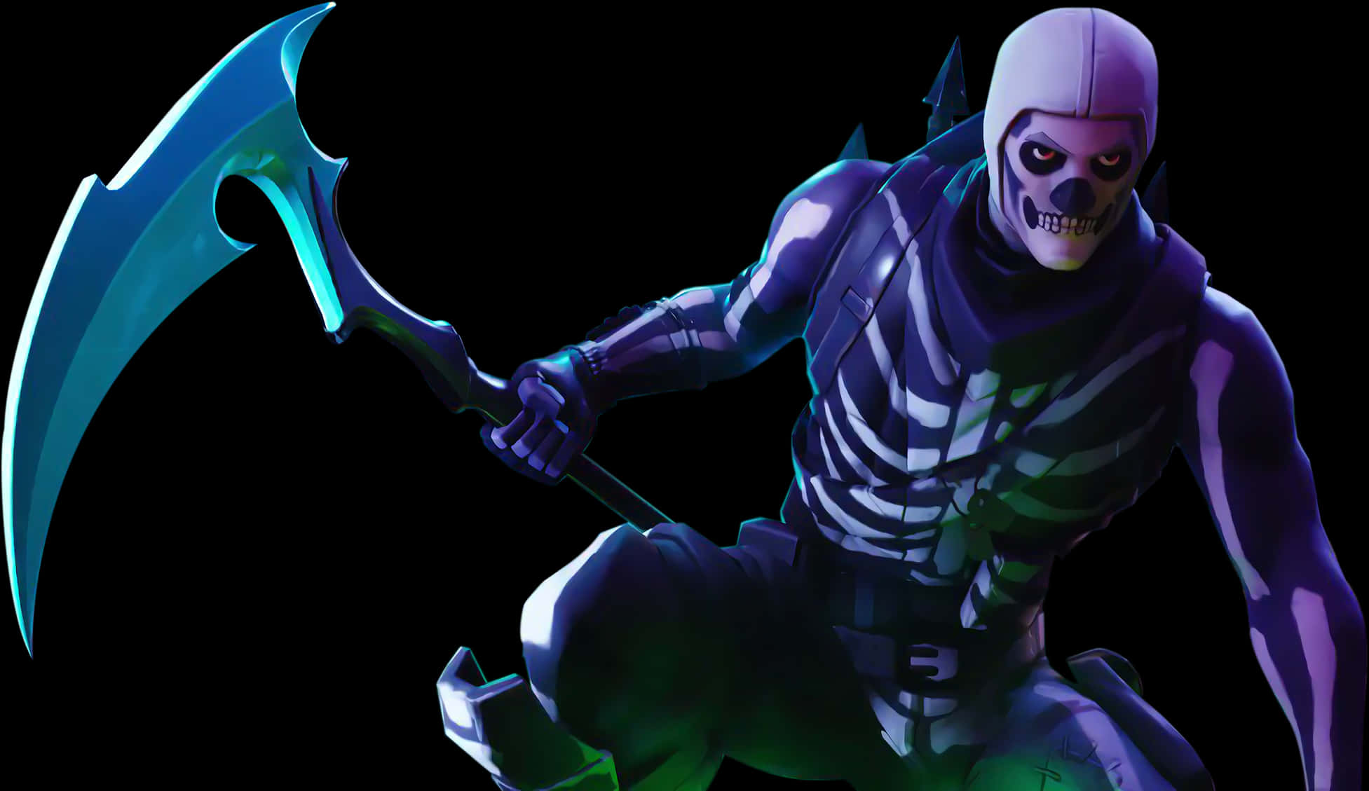Outfit ng Fortnite Skull Trooper na may Scythe Wallpaper