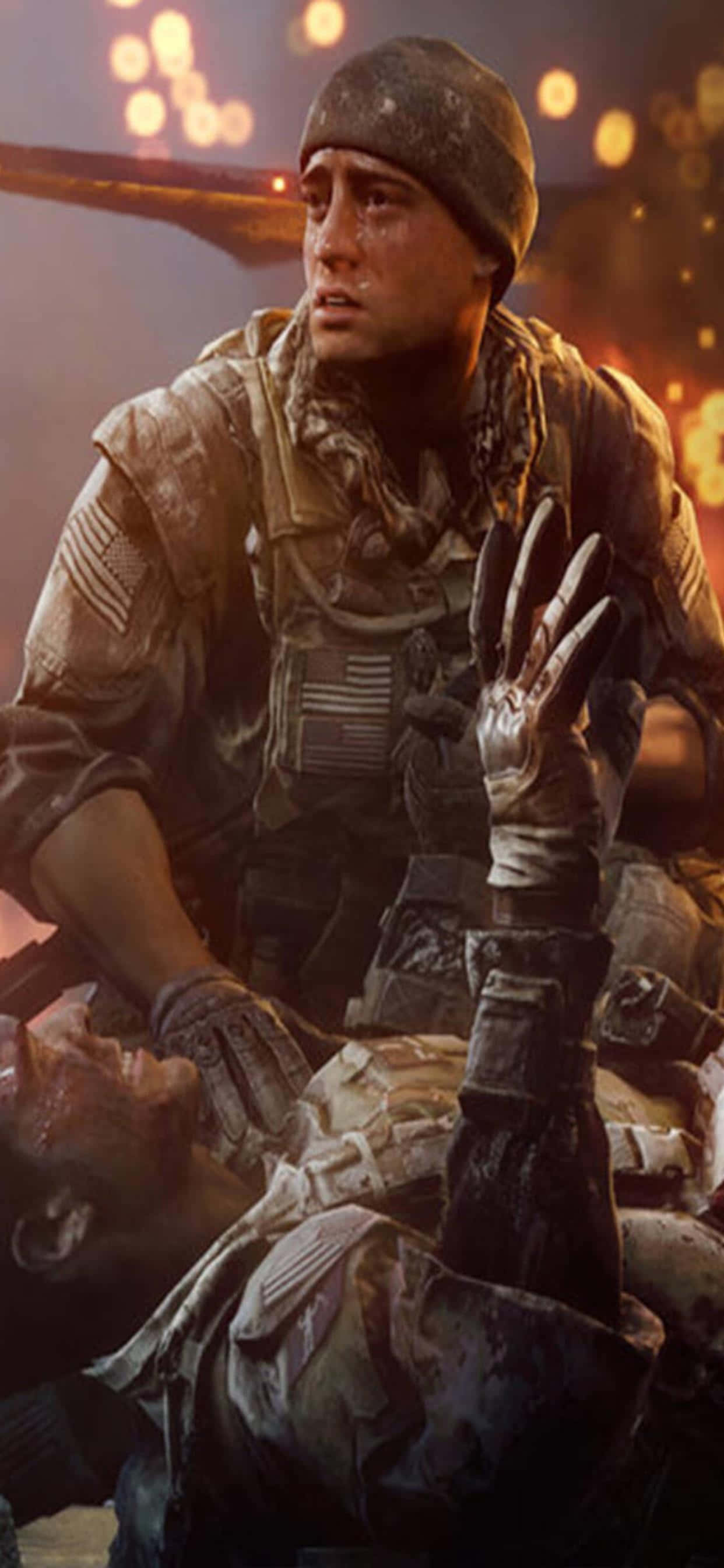 'Labanan ang iyong mga kalaban gamit ang susunod na lebel na karanasan sa paglalaro ng iPhone Xs Max na naglalaro ng Battlefield 4.' Wallpaper