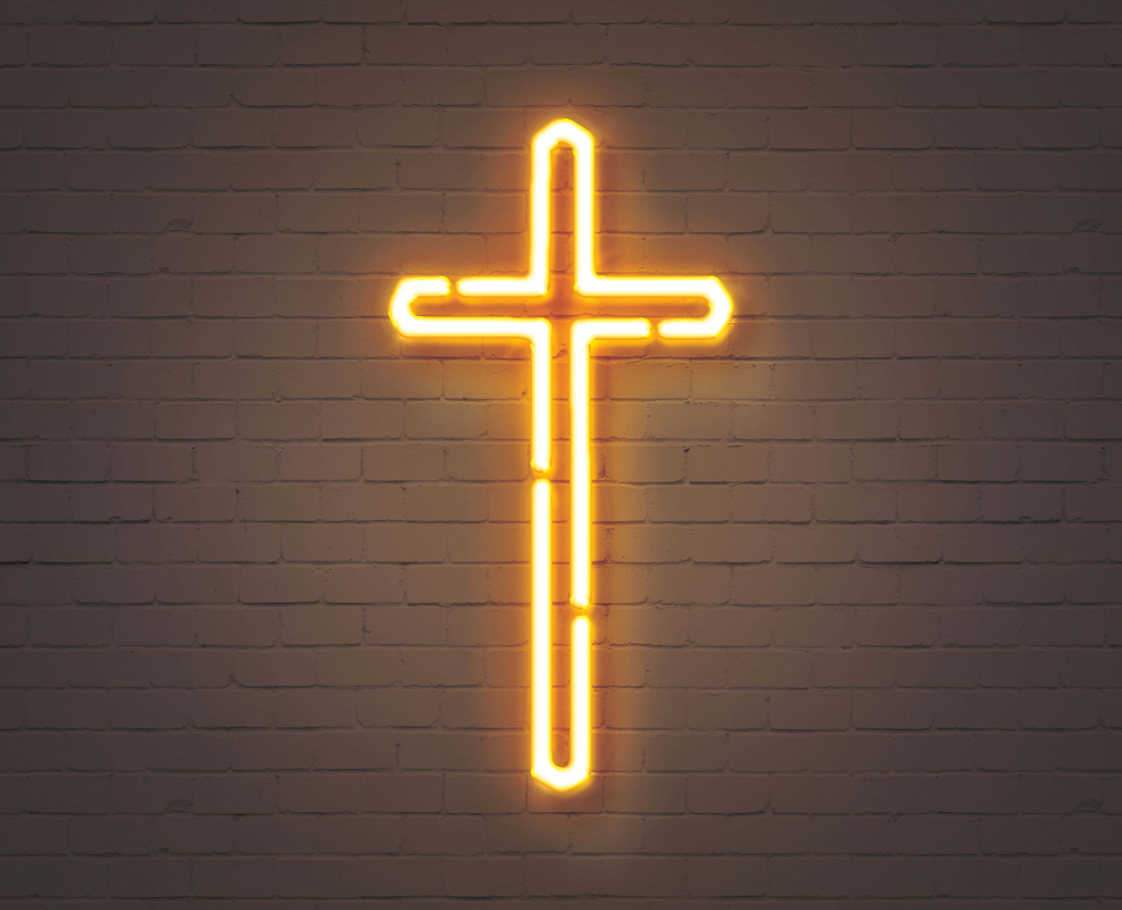 Pader na Ladrilyong may Neon na Krus Wallpaper
