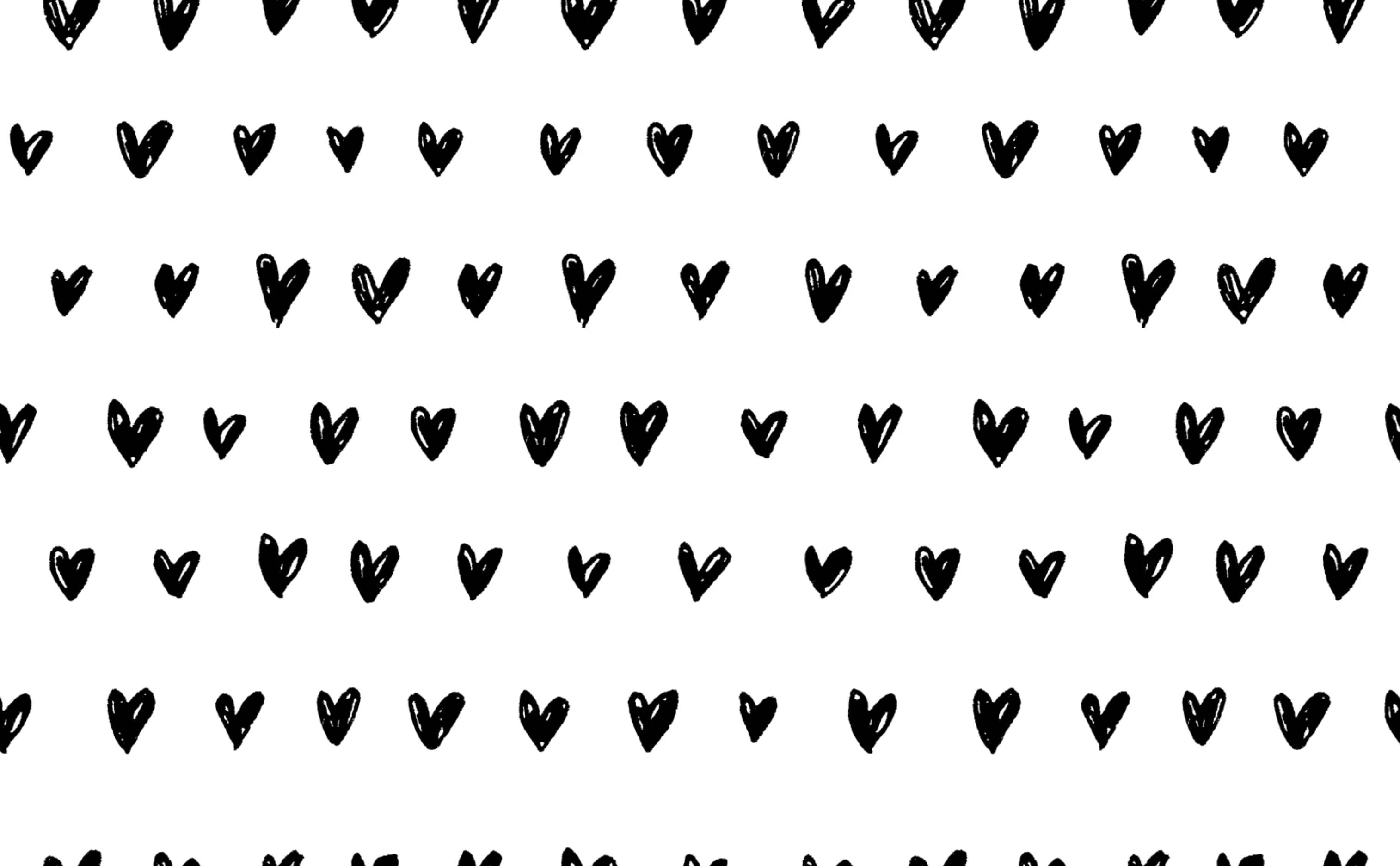 Pag-ibig na Itim at Puting Puso na Drowing ng Pluma Wallpaper