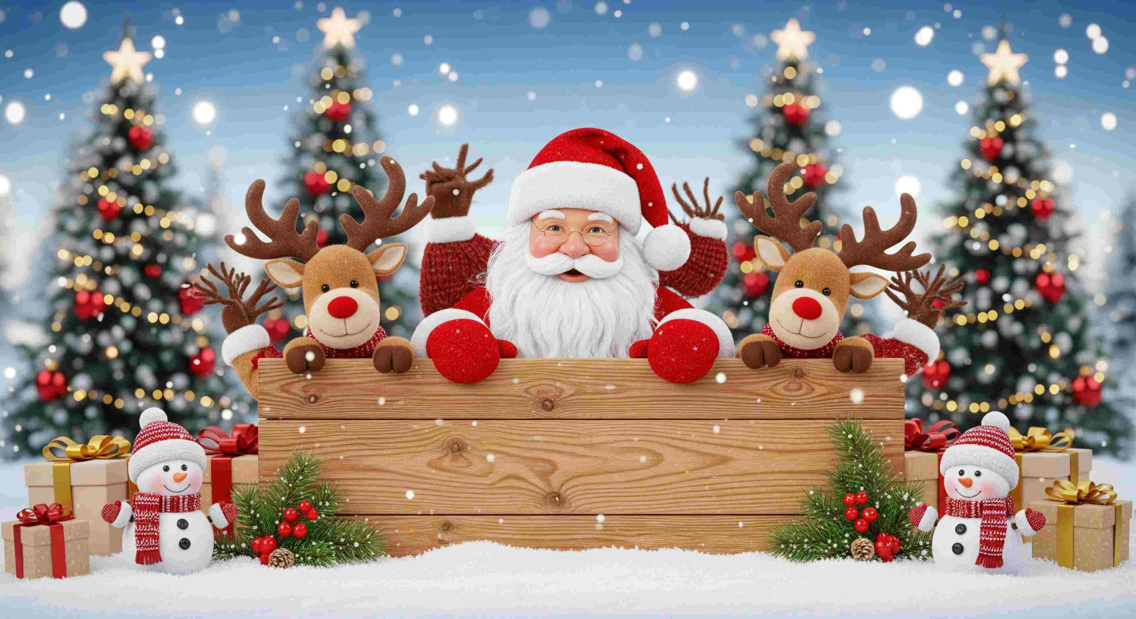 Pagbati sa Pasko kasama si Santa at mga Kaibigan Wallpaper