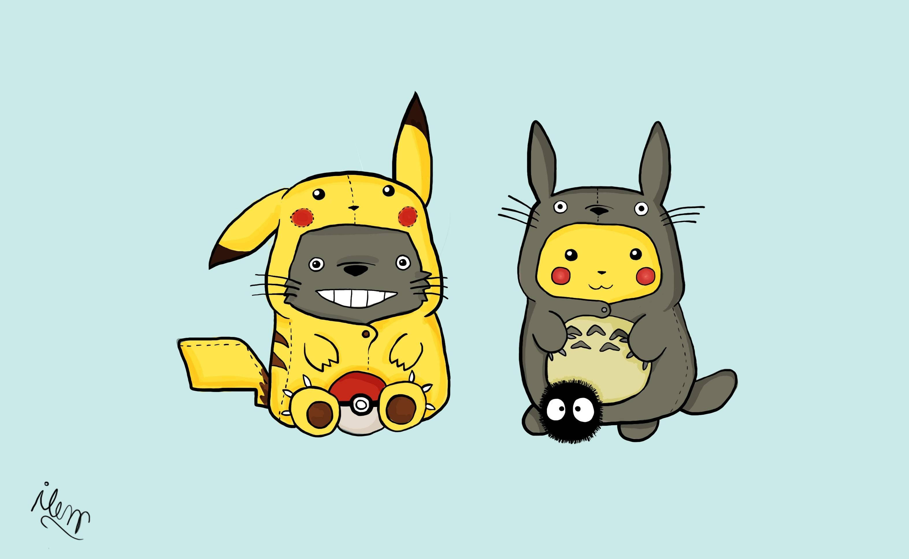 Pagbubuklod nina Pikachu at Totoro Wallpaper