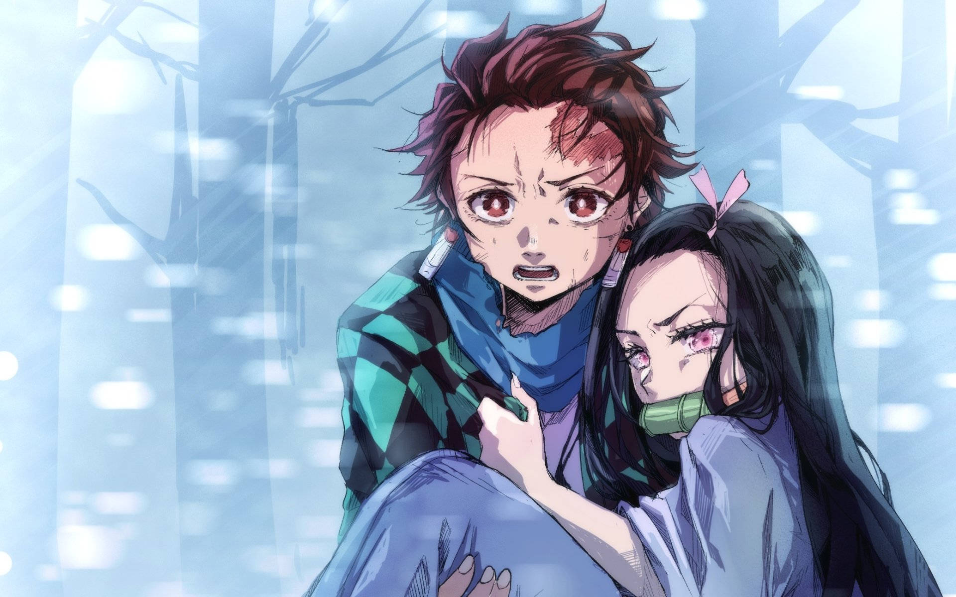 Pagdadala ni Tanjiro kay Nezuko sa Demon Slayer Wallpaper