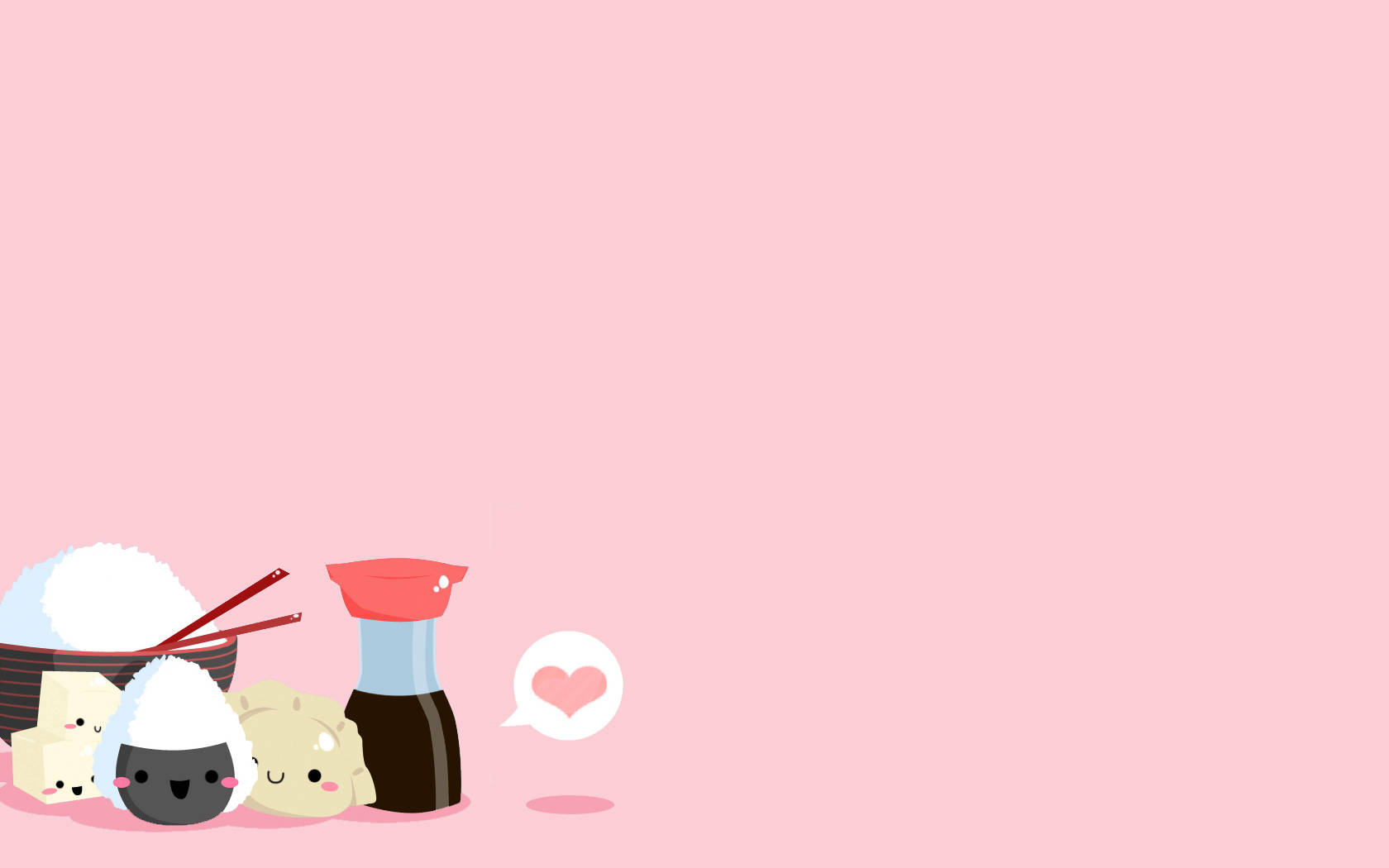 Pagkain at Condiment na Kawaii sa Pink na Background Wallpaper