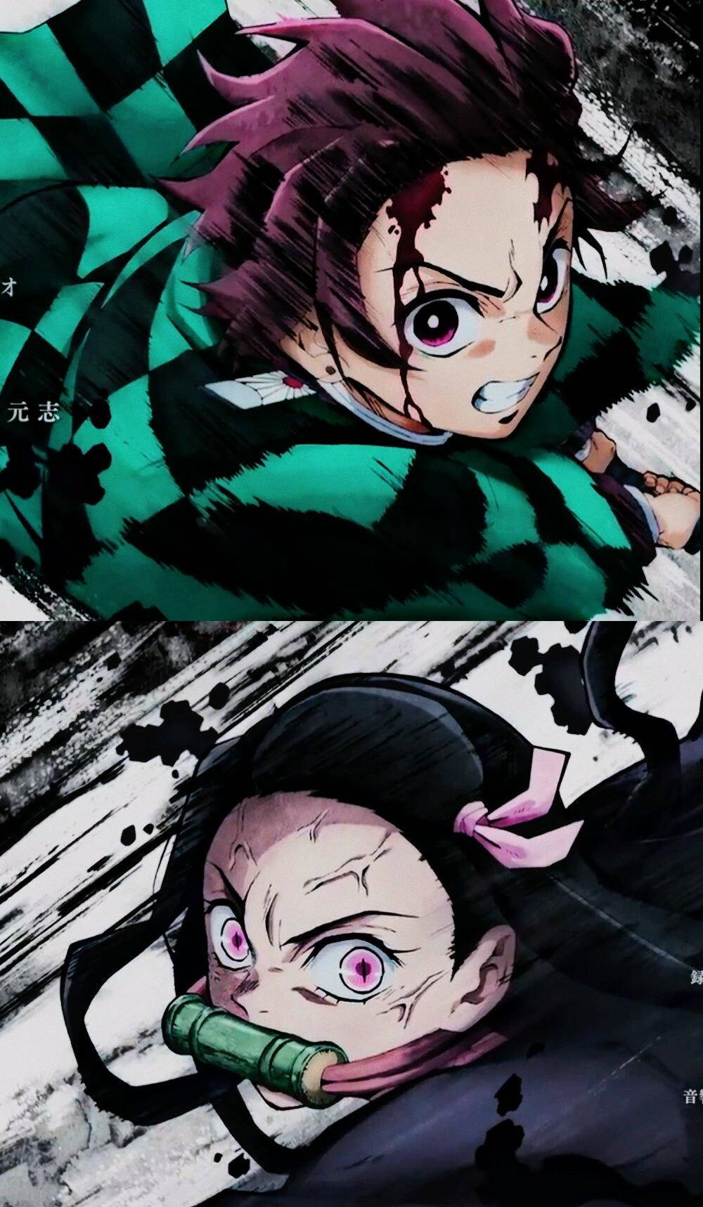 Paglaban nina Tanjiro at Nezuko mula sa Demon Slayer Wallpaper