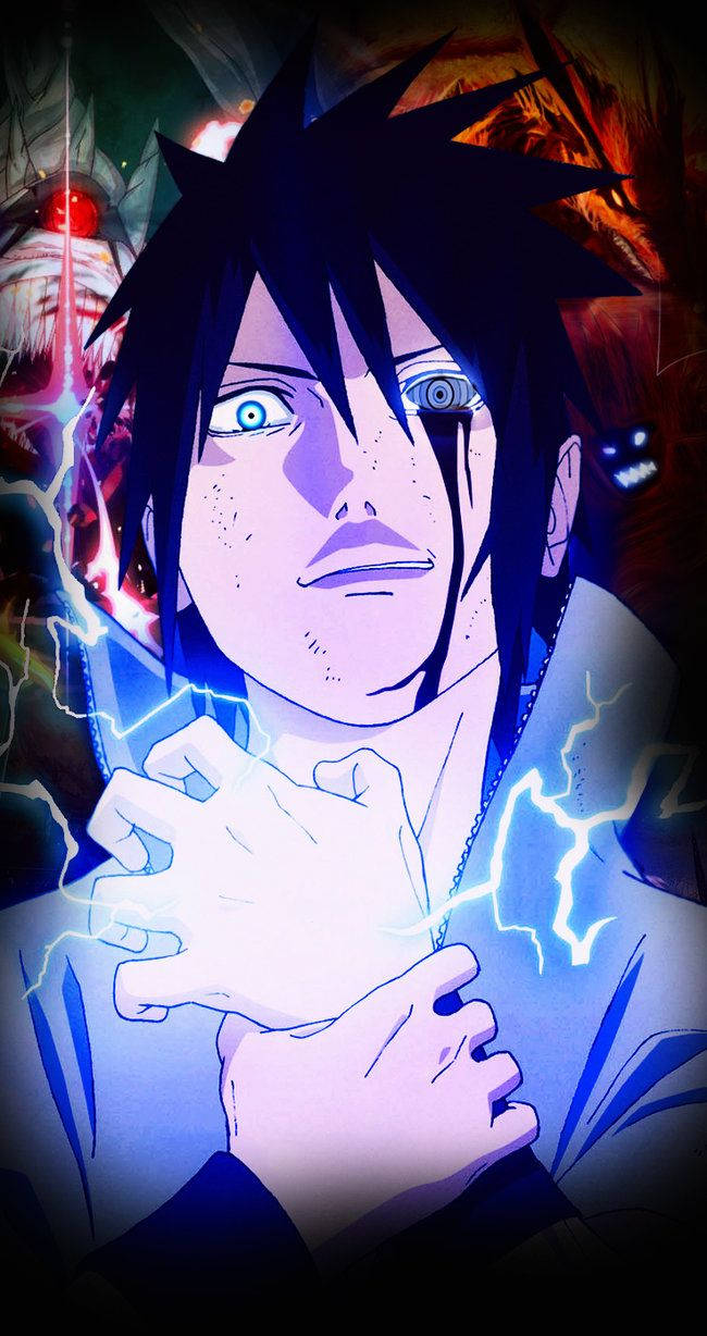 Paglalabas ng kapangyarihan ng Rinnegan eye ni Sasuke at Chidori technique Wallpaper