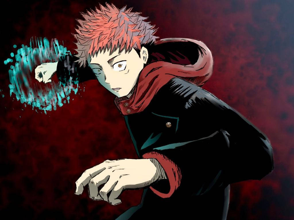 Paglalabas ni Yuji Itadori ng kanyang Black Flash sa Jujutsu Kaisen Wallpaper